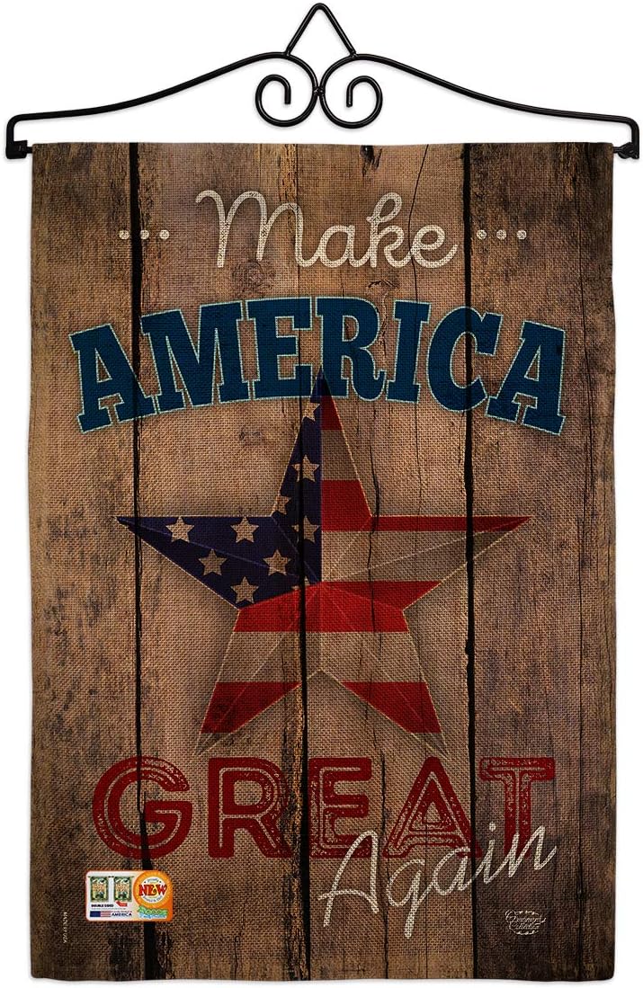 Make America Great Again Garden Flag Set Wall Holder Americana Star and Stripes Patriotism Independence Memorial United State American Small Gift Yard House Banner Made In USA 13 X 18.5