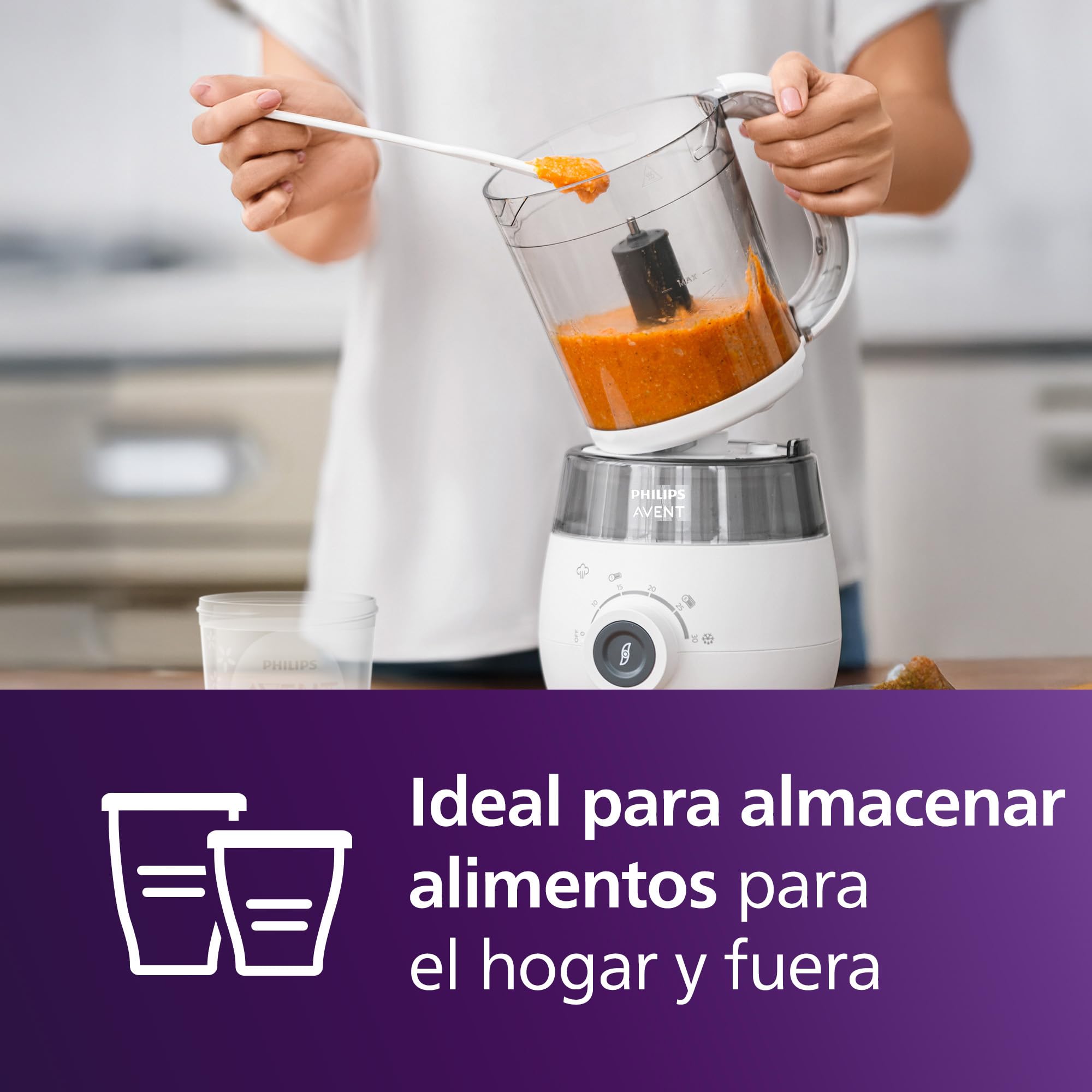 Philips Avent set de regalo de batidora con vaporera: robot de cocina infantil 4 en 1, cocine al vapor, bata, descongele y vuelva a calentar la comida, con vasos de almacenamiento y tapas, SCF883/20