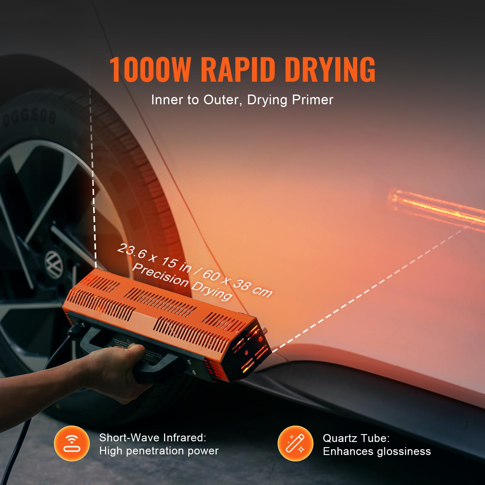 Happybuy Infrared Heating Lamp, 1000W Portable for Auto Paint Drying, Covers 2.48 sq.ft, Great for Spray Booths & On-Site Fixes, Engine Drying