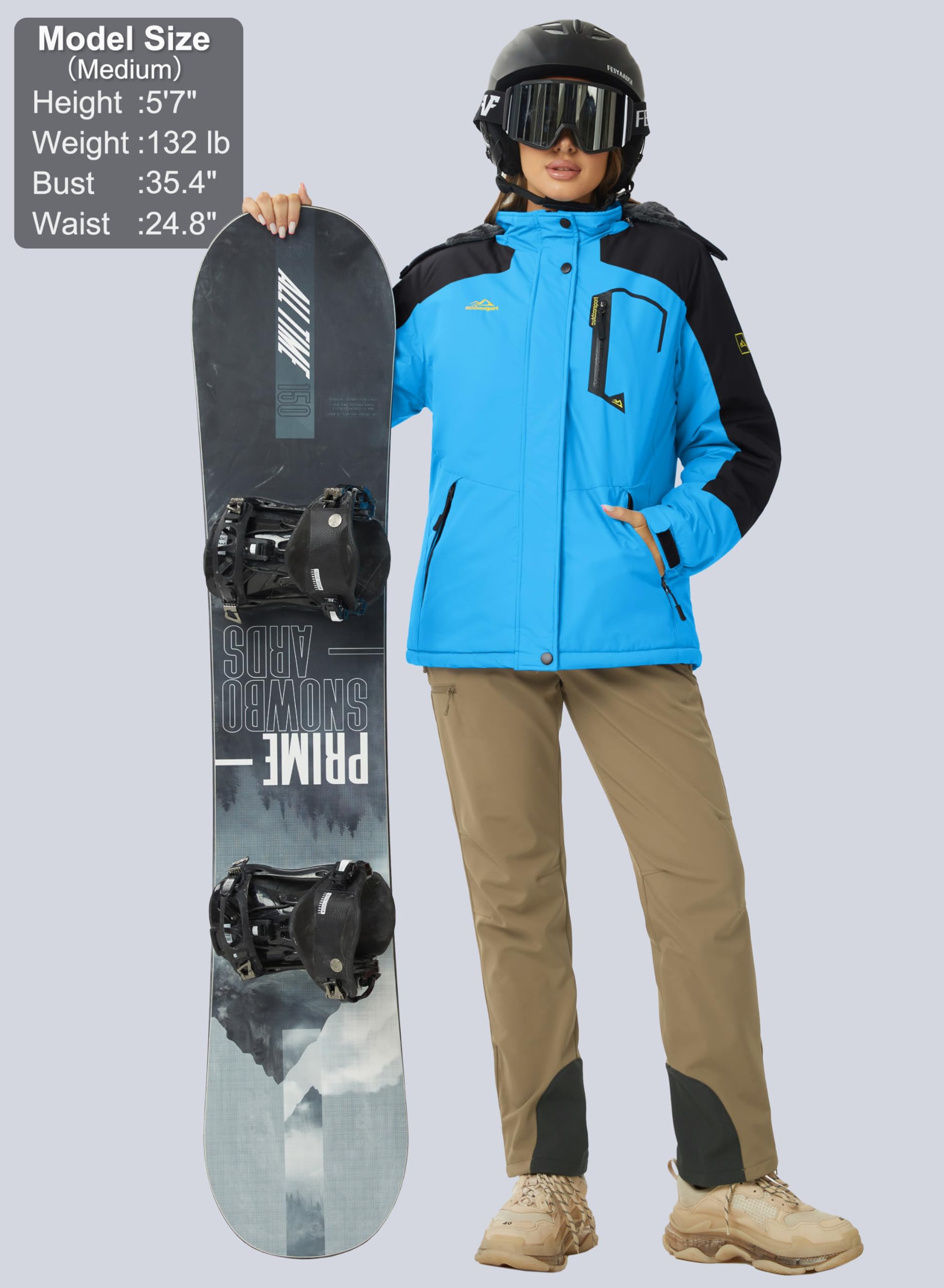 MAGCOMSEN Vestes imperméables pour femme - Manteaux chauds d'hiver - Pour randonnée, camping - Avec poches zippées