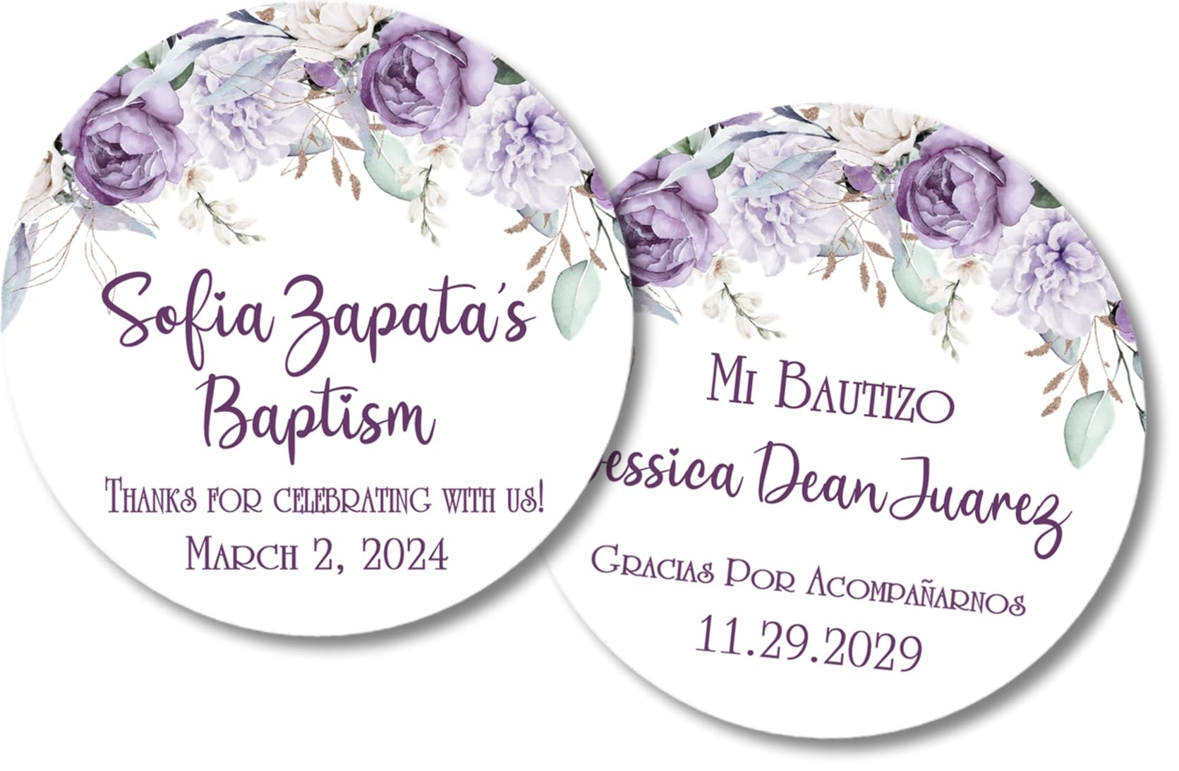 Baptism Sticker Favor Labels, Spanish Baptism Stickers, Pegatinas Bautismo Español, Mi Bautizo, Baptism Stickers For Boys Or Girls (Lavender/Grey)