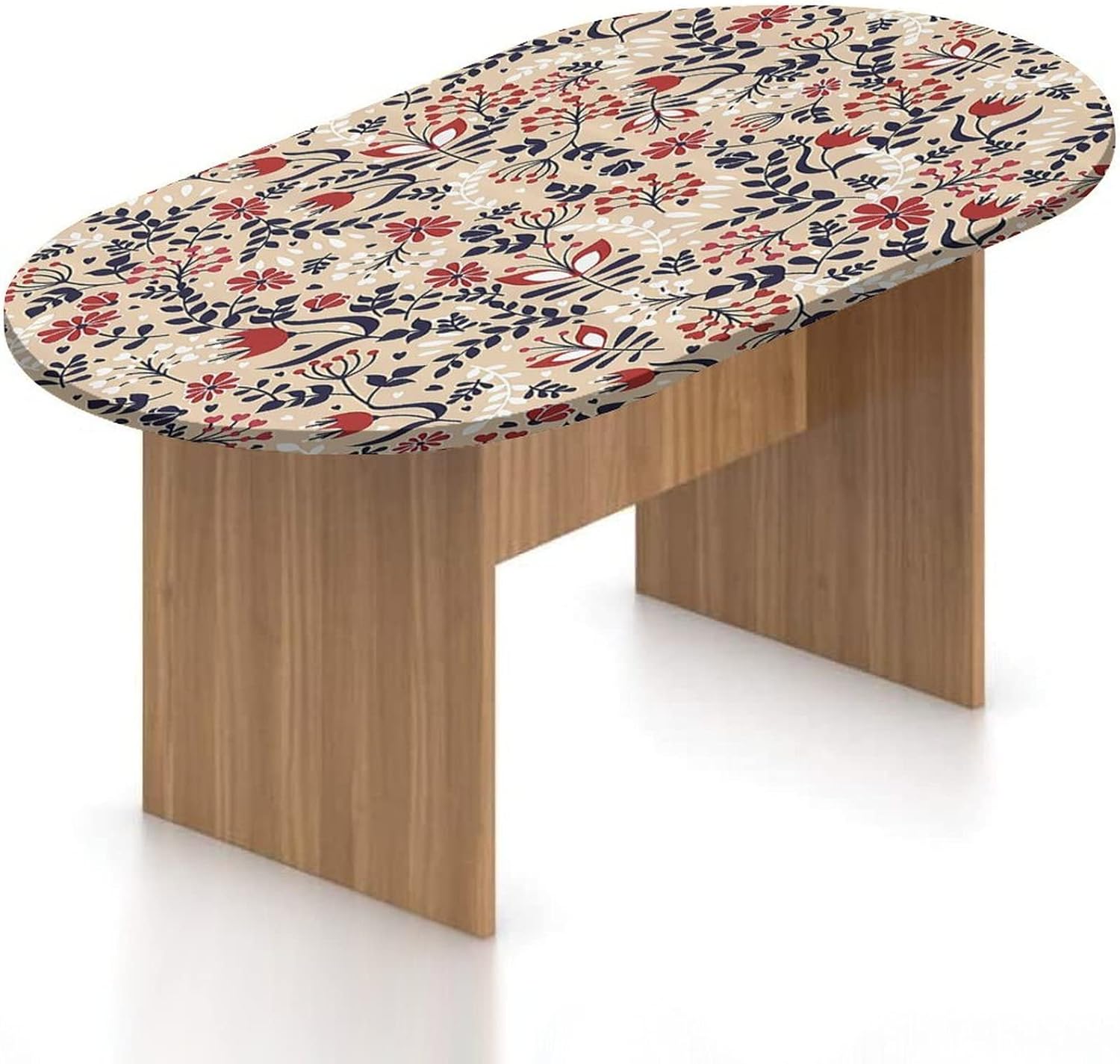Mantel De Tela Para Mesa De Algodón Y Poliéster, Lavable, Fácil De Limpiar, Redondo, Ovalado, Rectangular, Flora, Ovalado, 160 X 140 Cm, Borde De Corte