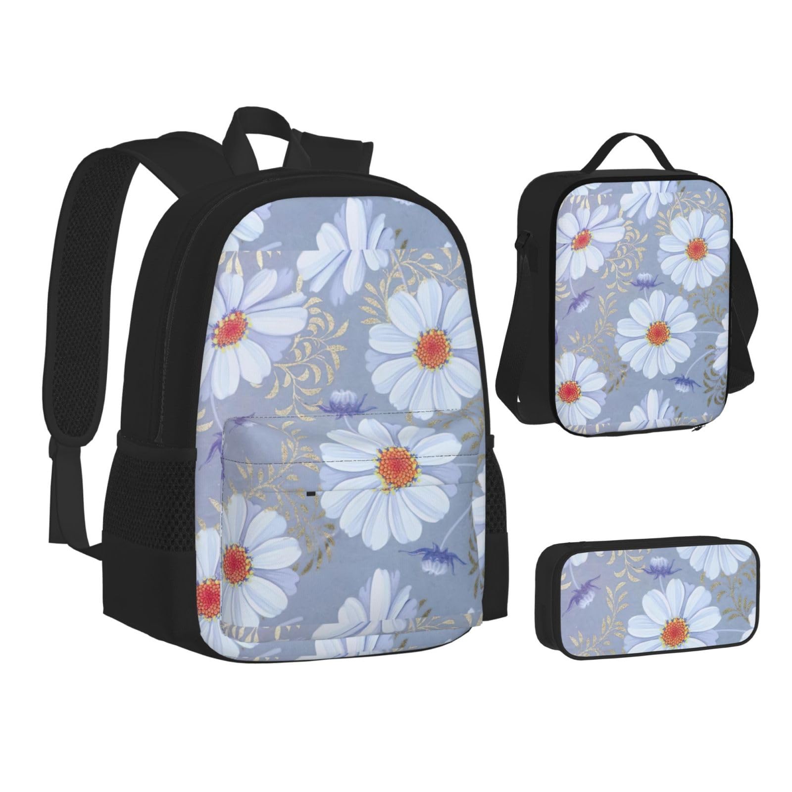 YHBLYKXP Daisy Blue. print 3-Piece Casual Backpack Set (Backpack + Waist Bag + Small Pouch), Unisex Daypack