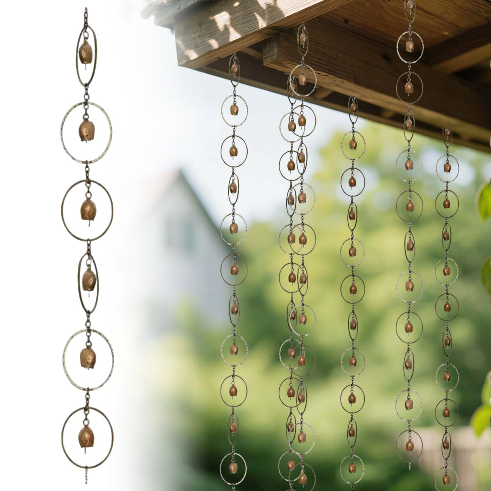 Rain Chains for Gutters, Rain Chain For Garden, Rain Catchers For Garden, Outdoor Metal Rain Chimes with Mobile Bird Cups, Decorative Hanging Chain for Window Wall Patio Garden Decor