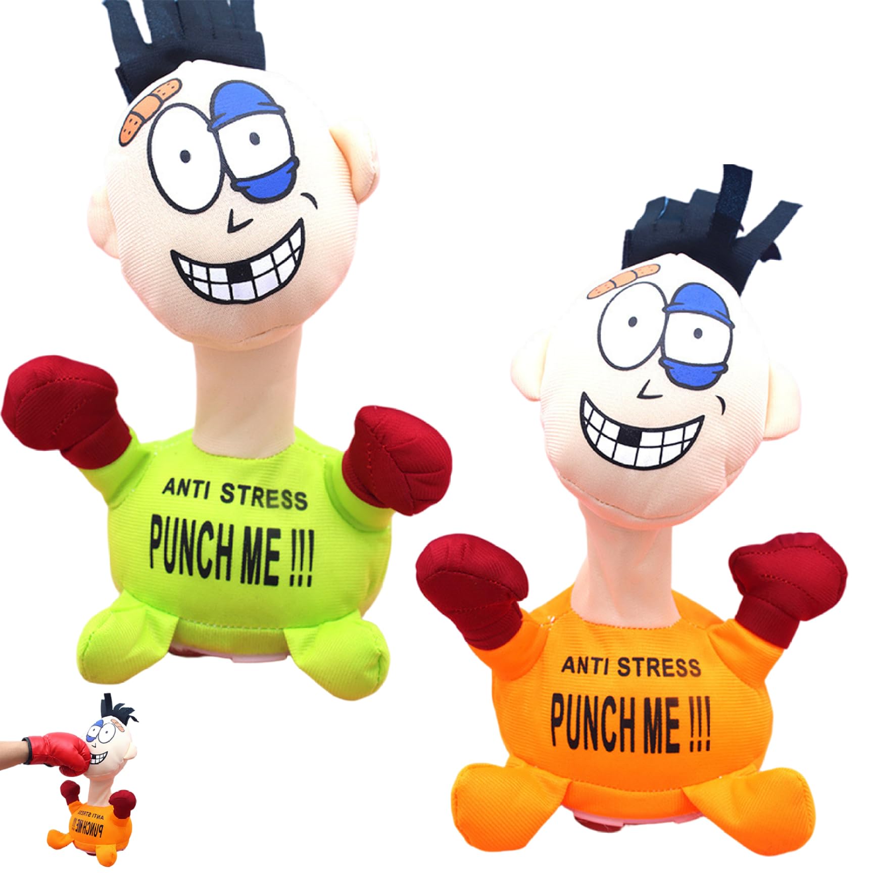 Bemonew Anxiety Relief Toys 2PCS Stress Relief Toy Soft Funny Punch Me Screaming Doll with Suction Cups Battery Operated Stress Toys 9.1x4.7 Inch