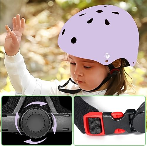Miniatura 5 de JeeFree Juego de casco de bicicleta con rodilleras, coderas, muñequeras, casco ajustable para niños pequeños y jóvenes, casco de bicicleta con