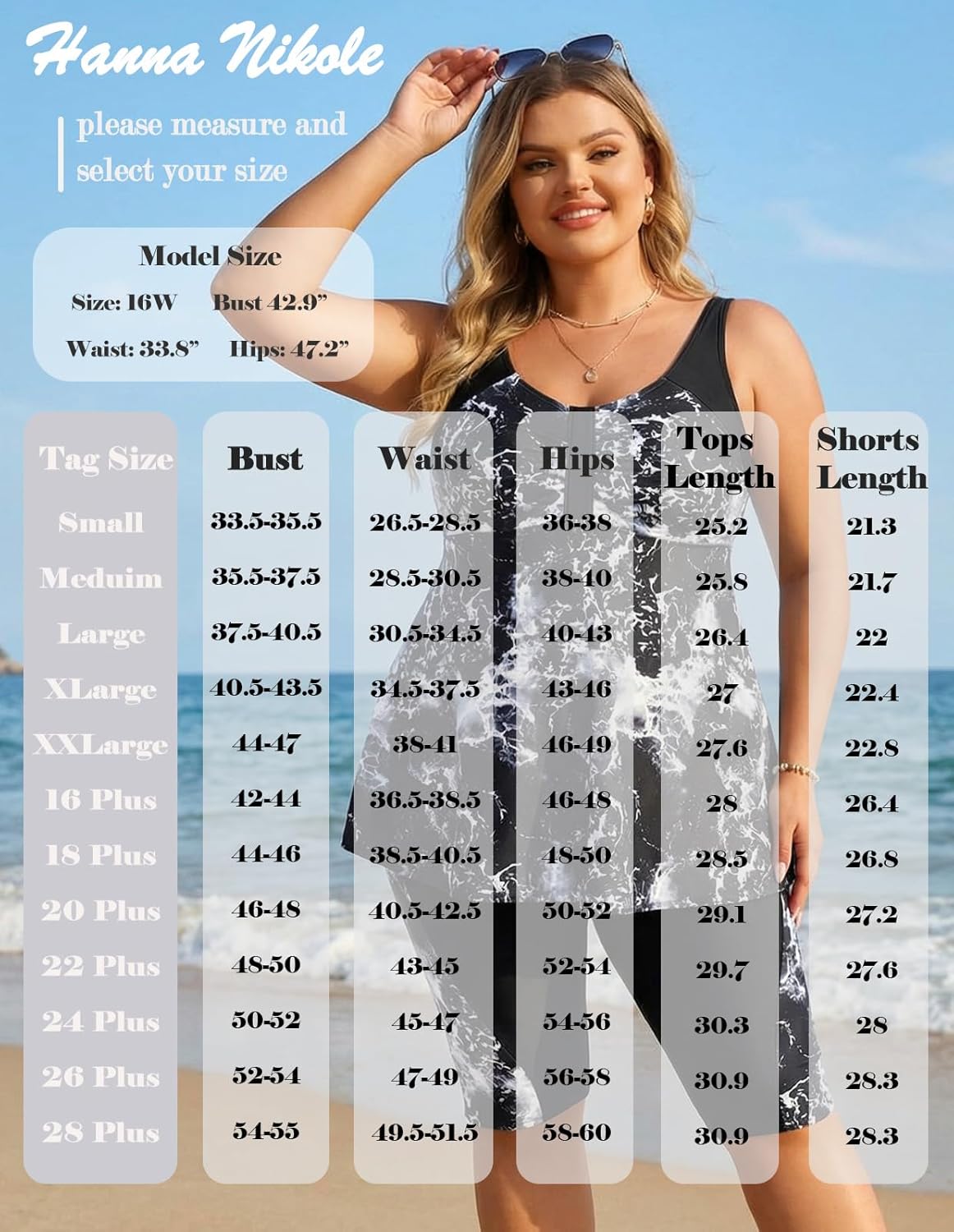 Hanna Nikole Women's Plus Size Tankini Swimsuits Two Piece Bathing Suit Flowy Rash Guard Swimwear with Capris Shorts - Image 3