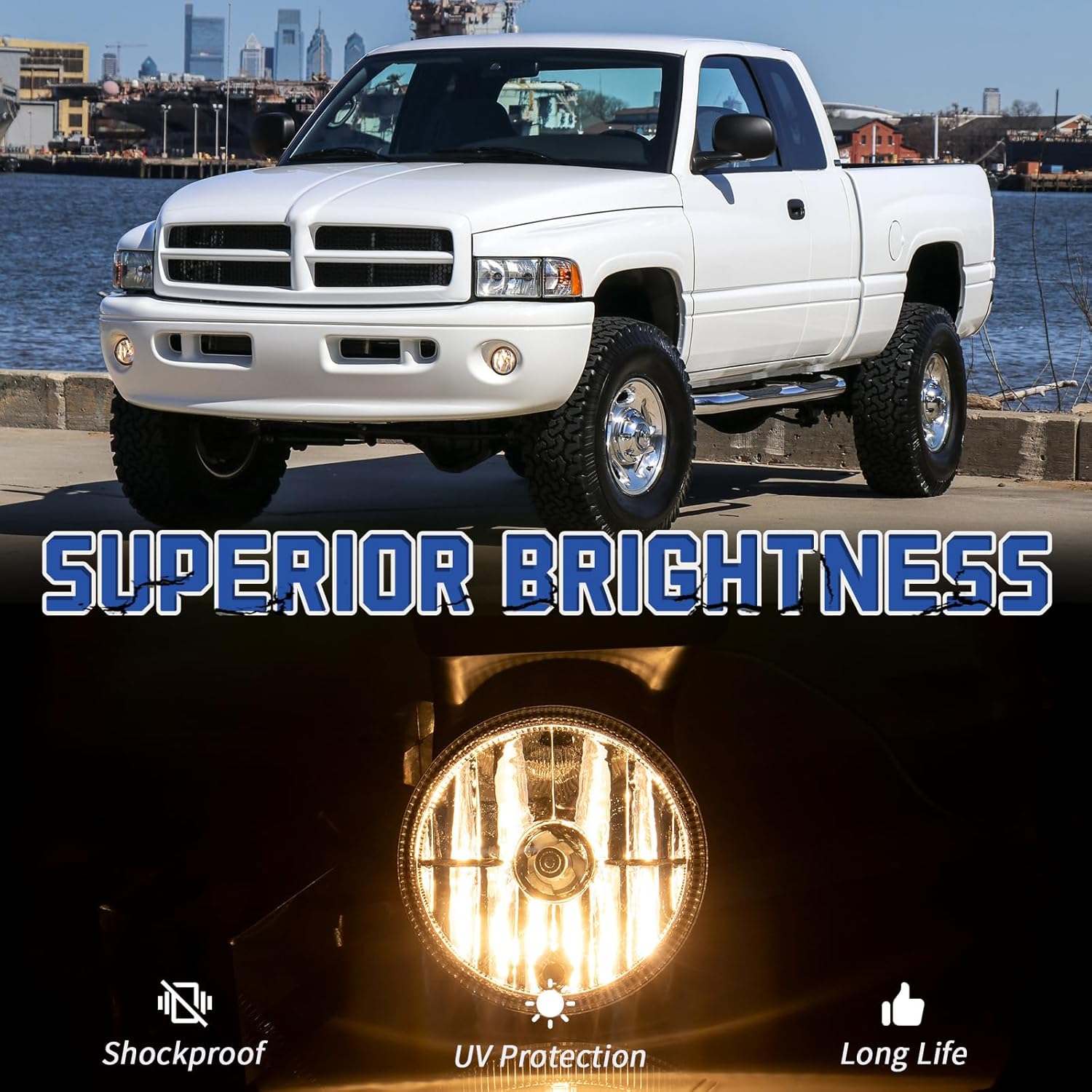 VPIMOZO Fog lights Compatible with 1994 1995 1996 1997 1998 1999 2000 2001 Dodge Ram 1500/1994-2002 Dodge Ram 2500 3500 Fog Bumper Lamp Clear Lens With Halogen Bulbs 880 12V 27W OE Part CH2592109