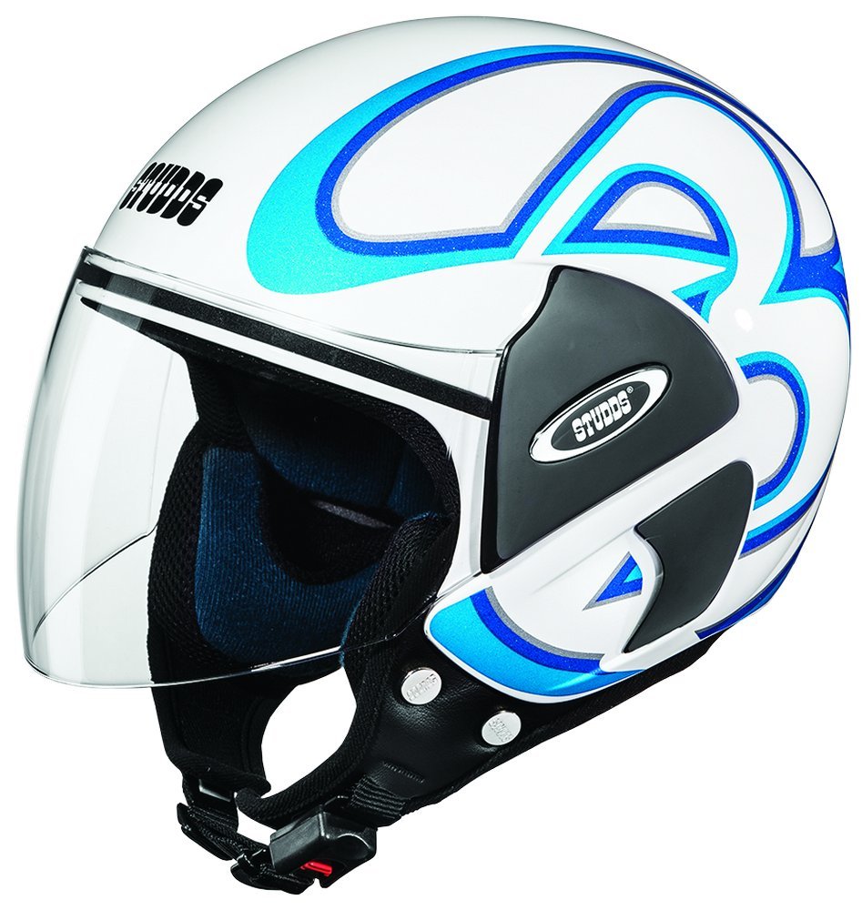 Studds CUB D3 Open Face Helmet (White and Blue, L)