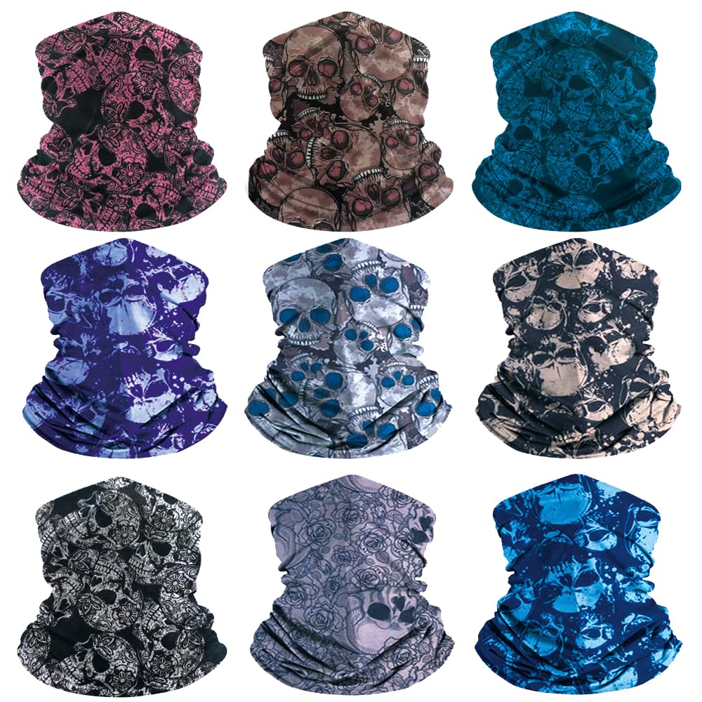 9-Pack Balaclava Face Mask for Men &amp; Women - UV Protection Neck Gaiter, Multi-Use Cycling Mask &amp; Breathable Headband