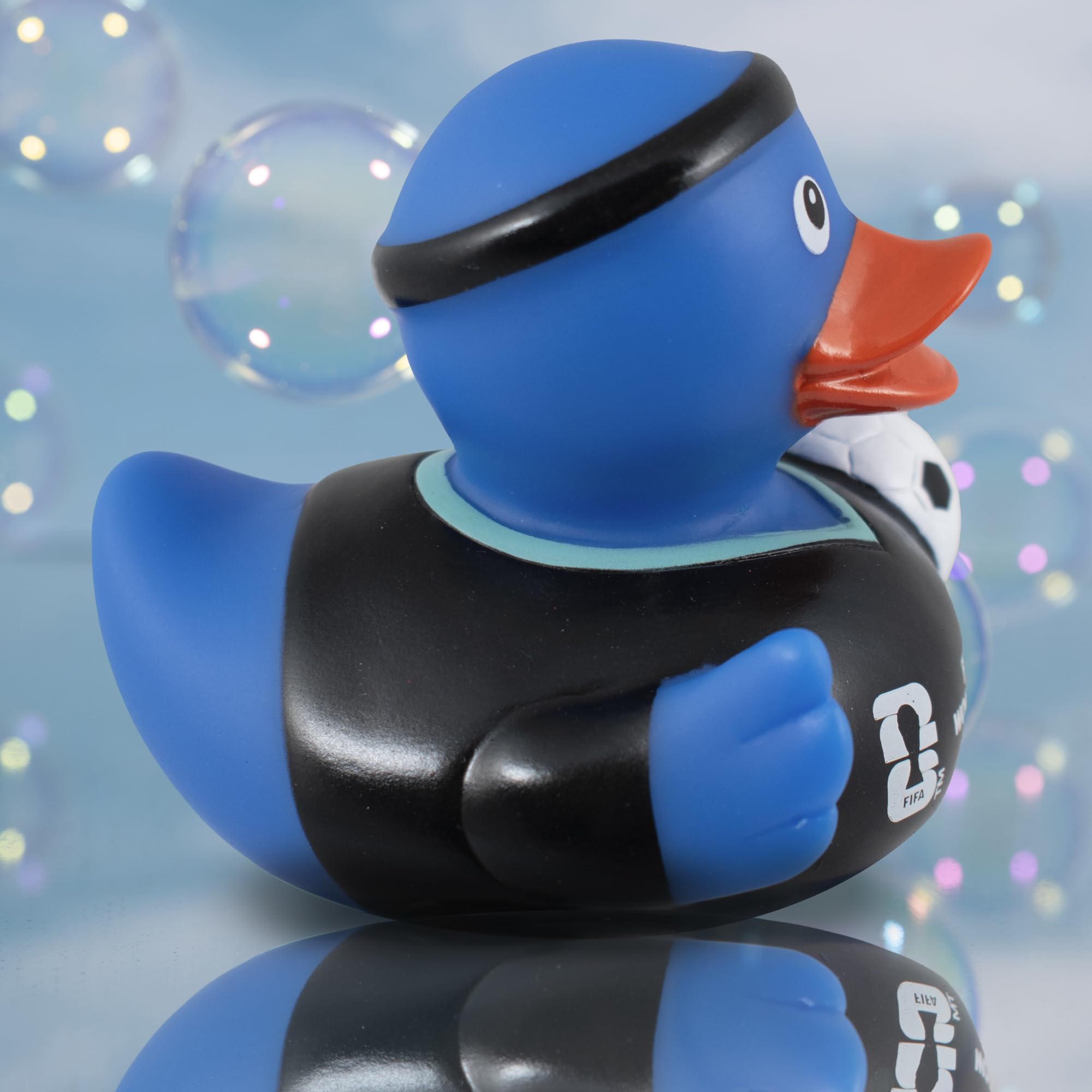 Hy-Pro Officially Licensed FIFA World Cup 2026 Rubber Duck - Bath Toy with Headband & Shirt Holding Ball, Collectible Football Mascot for Supporters, Fun & Nation Pride Display - Blue - 3