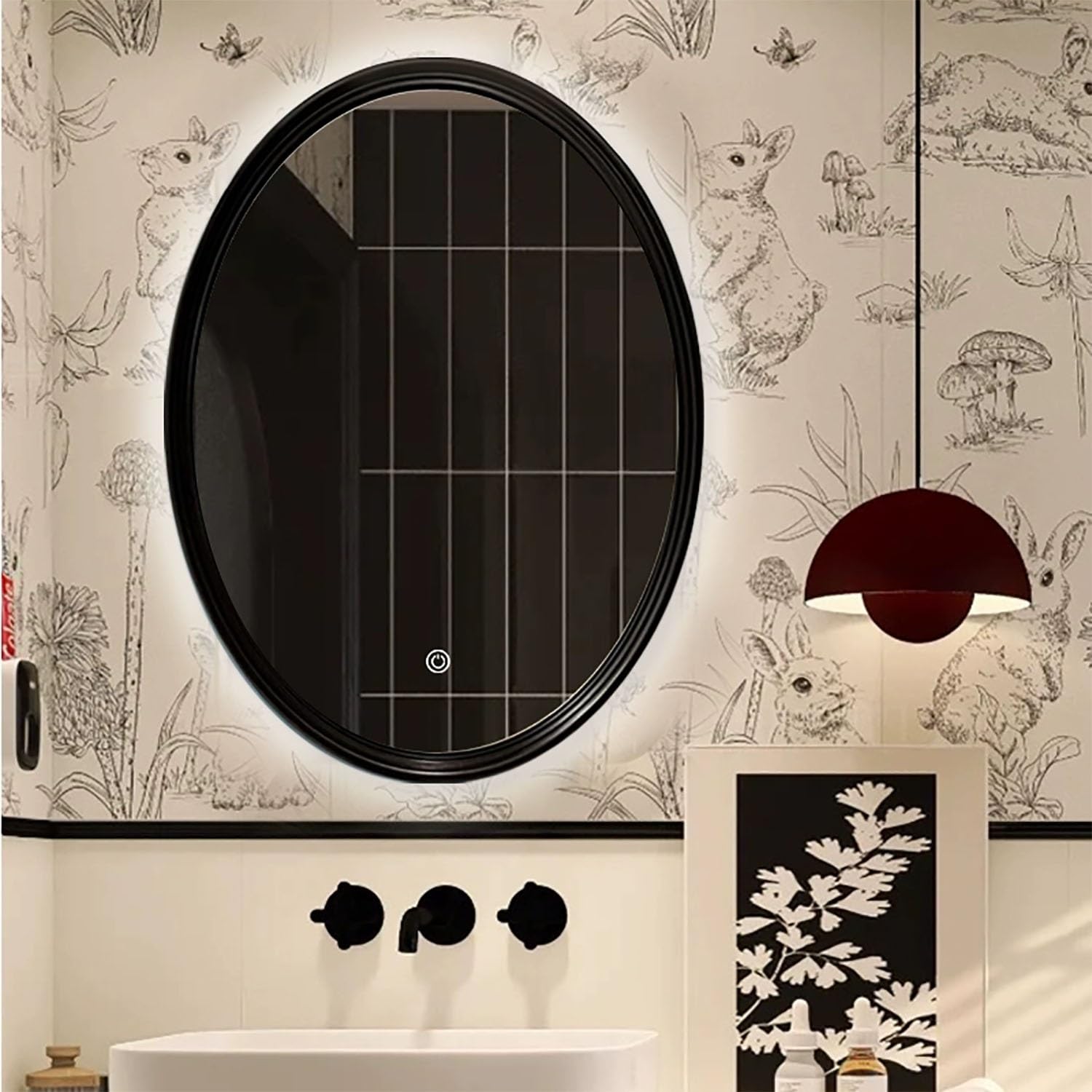 Miroir de coiffeuse mural ovale baroque vintage avec éclairage LED tactile variable