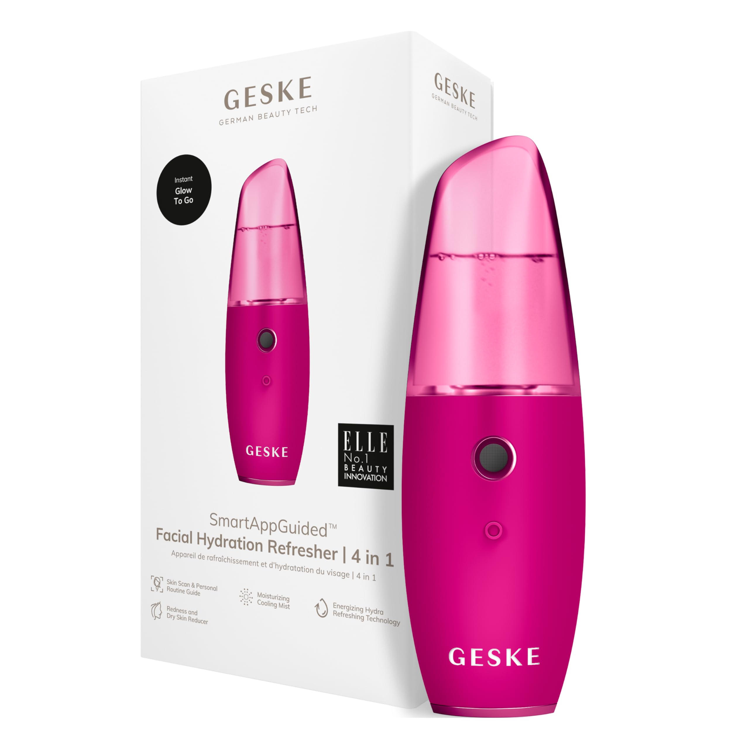 GESKE SmartAppGuided™ Facial Hydration Refresher | 4 in 1 | Water Atomizer | Moisturizing Spray Machine | Face Mister | Humidifier for Natural Glow | Reduce Redness & Dry Skin