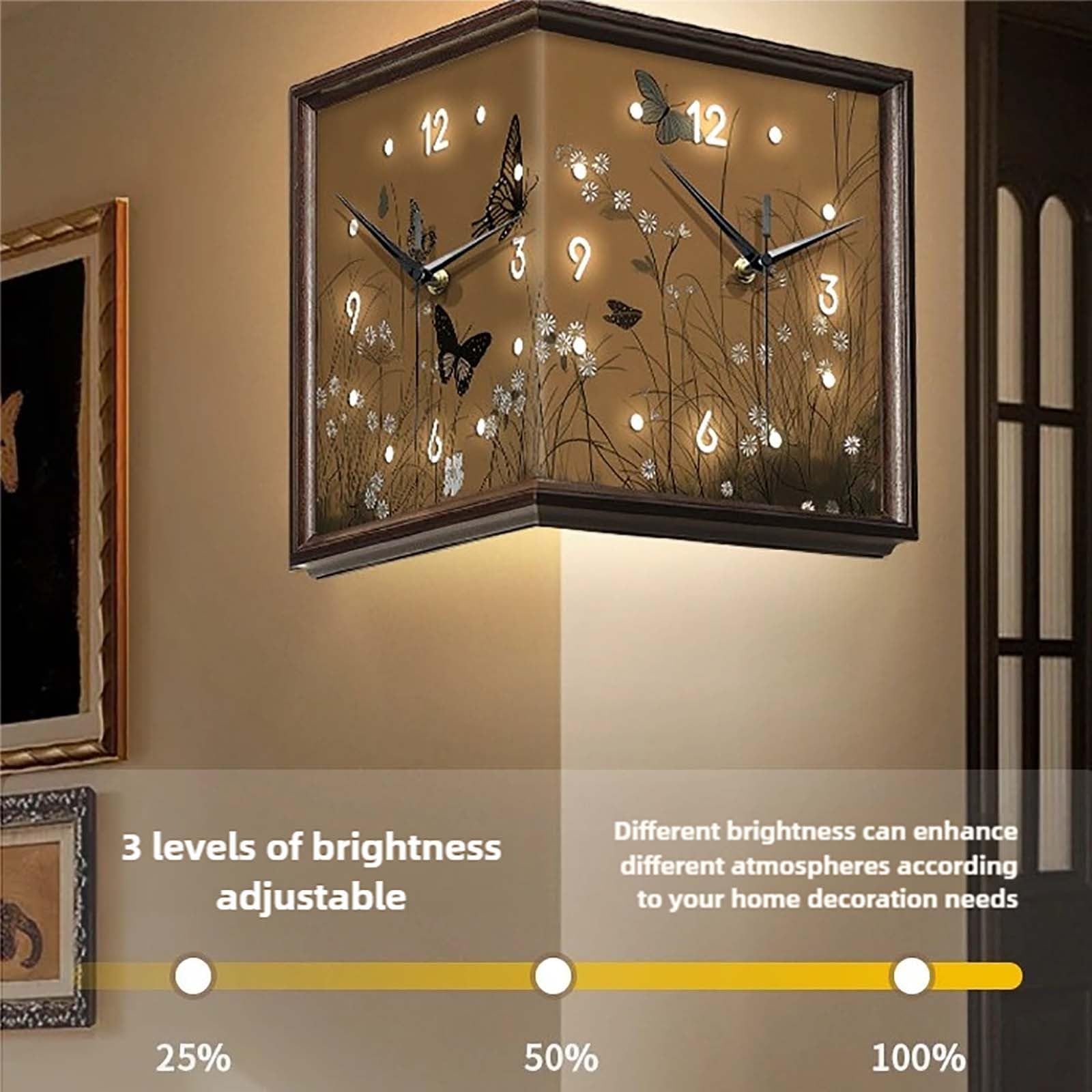 Dwustronna lampa ścienna z zegarem i automatycznym czujnikiem, dekoracyjny żyrandol w stylu retro do pomieszczeń i narożników ściennych.