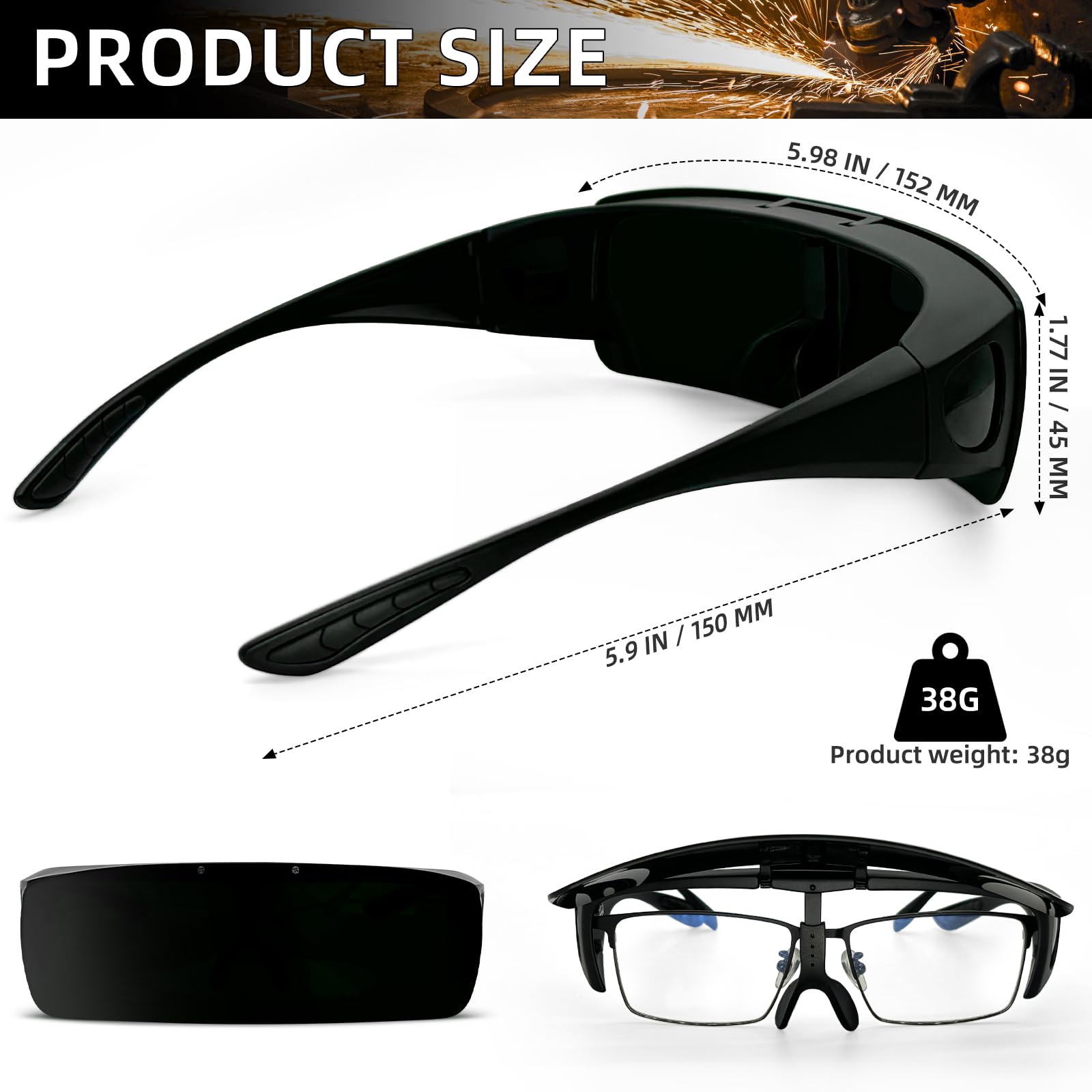 Gafas de soldadura para hombre, gafas de soldadura abatibles, sombra 8, protección UV/IR para soldadura de arco, MIG/TIG, corte de plasma y molienda de metal con estuche de almacenamiento