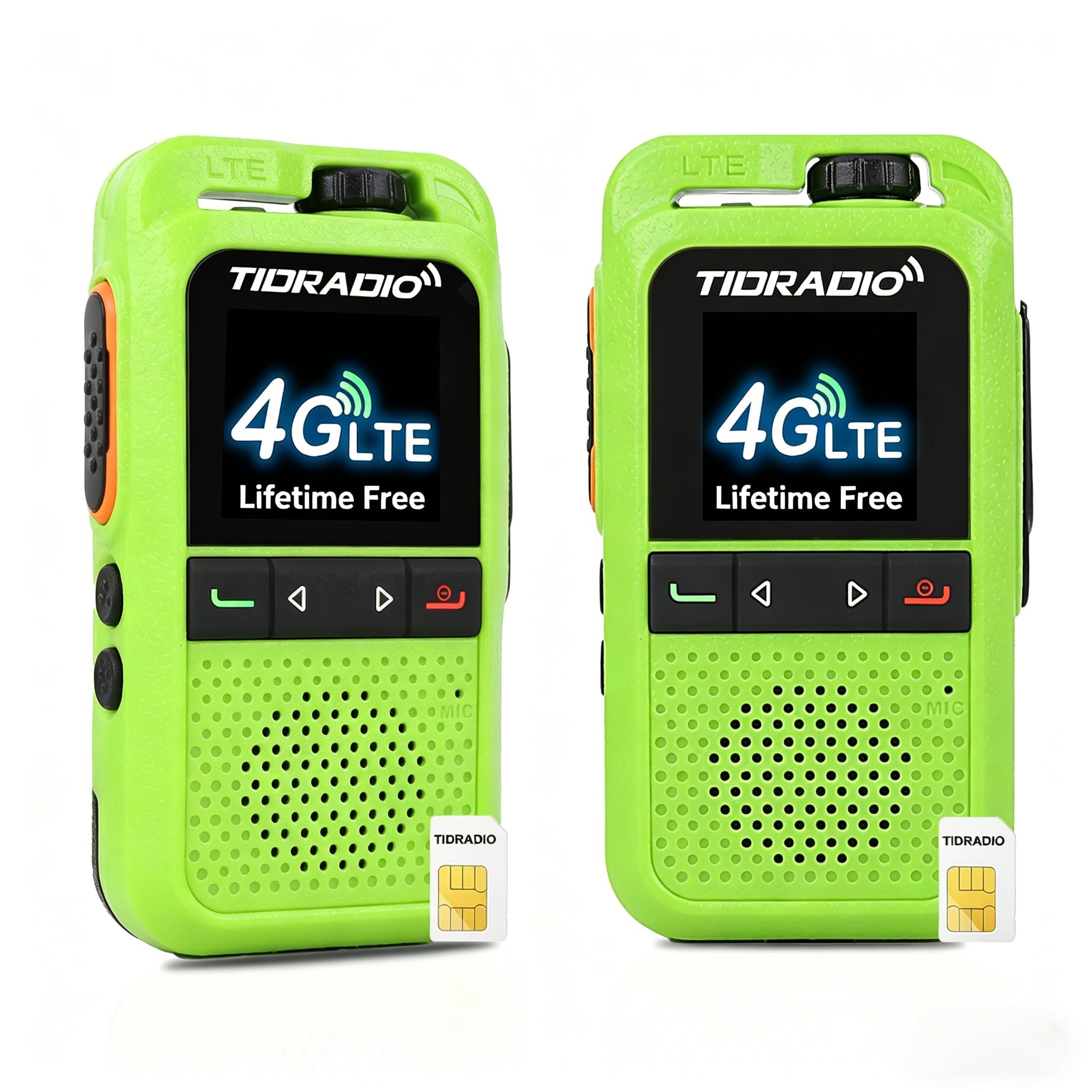 【Lifetime Free】Global Walkie Talkies Unlimited Range 4G LTE PoC(Push-to-Talk Over Cellular) Radios,Long Range Walkie Talkies with SIM Card for Family, Logistics, Construction site, Bright Green-2Pack