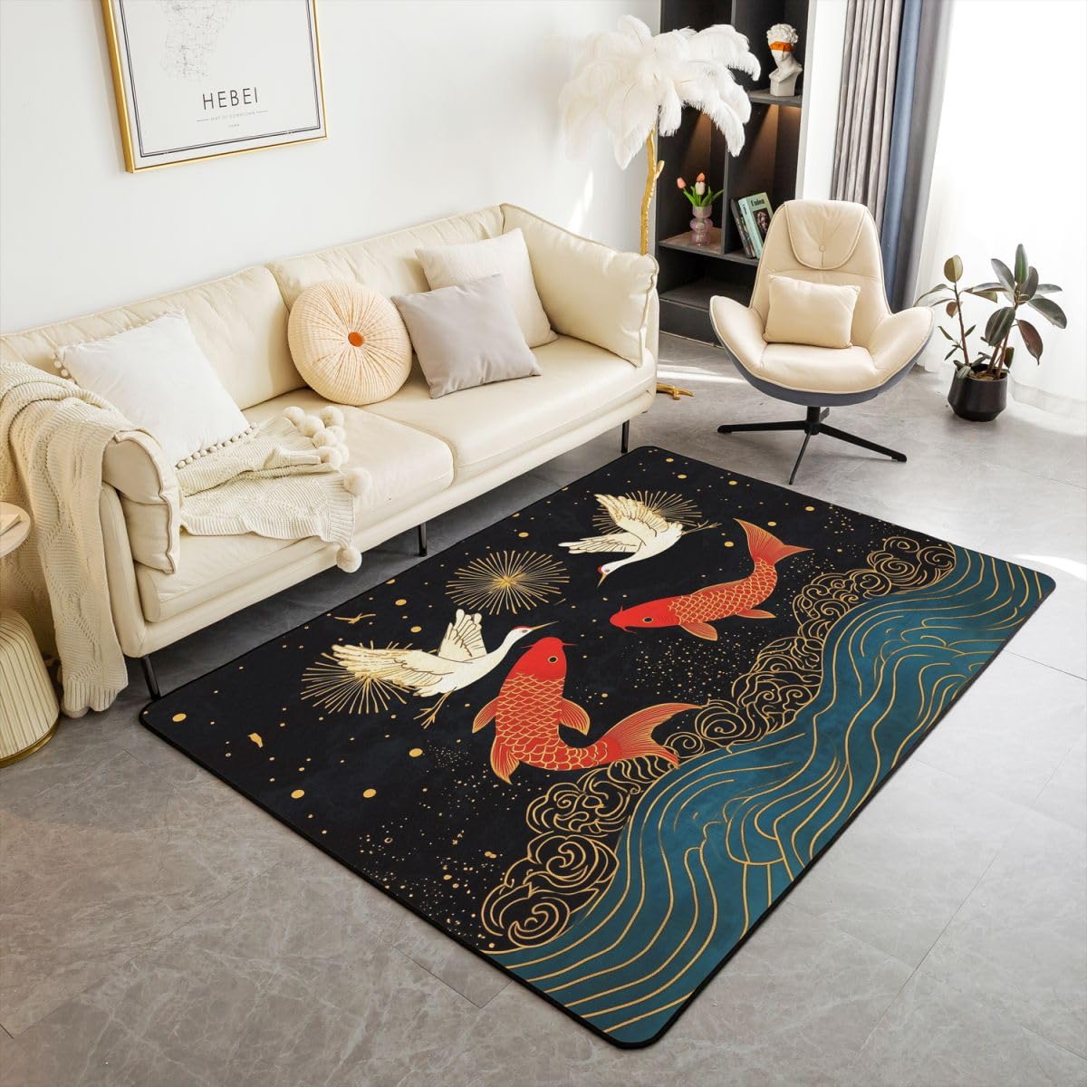 Homewish Tapis Salon 150x200cm Poisson Koï Rouge