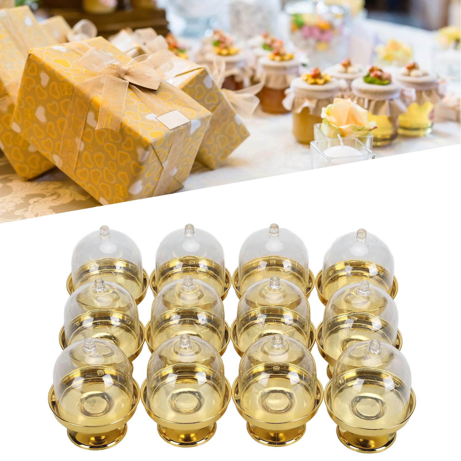 Ferrero Rocher 12 Mini Soportes Para Tartas Con Cúpula Transparente - Base  Dorada | Ideal Para Bombones Y Postres Cilindros Para Decoracion De Fiestas  Mesas, image size:1601x1601