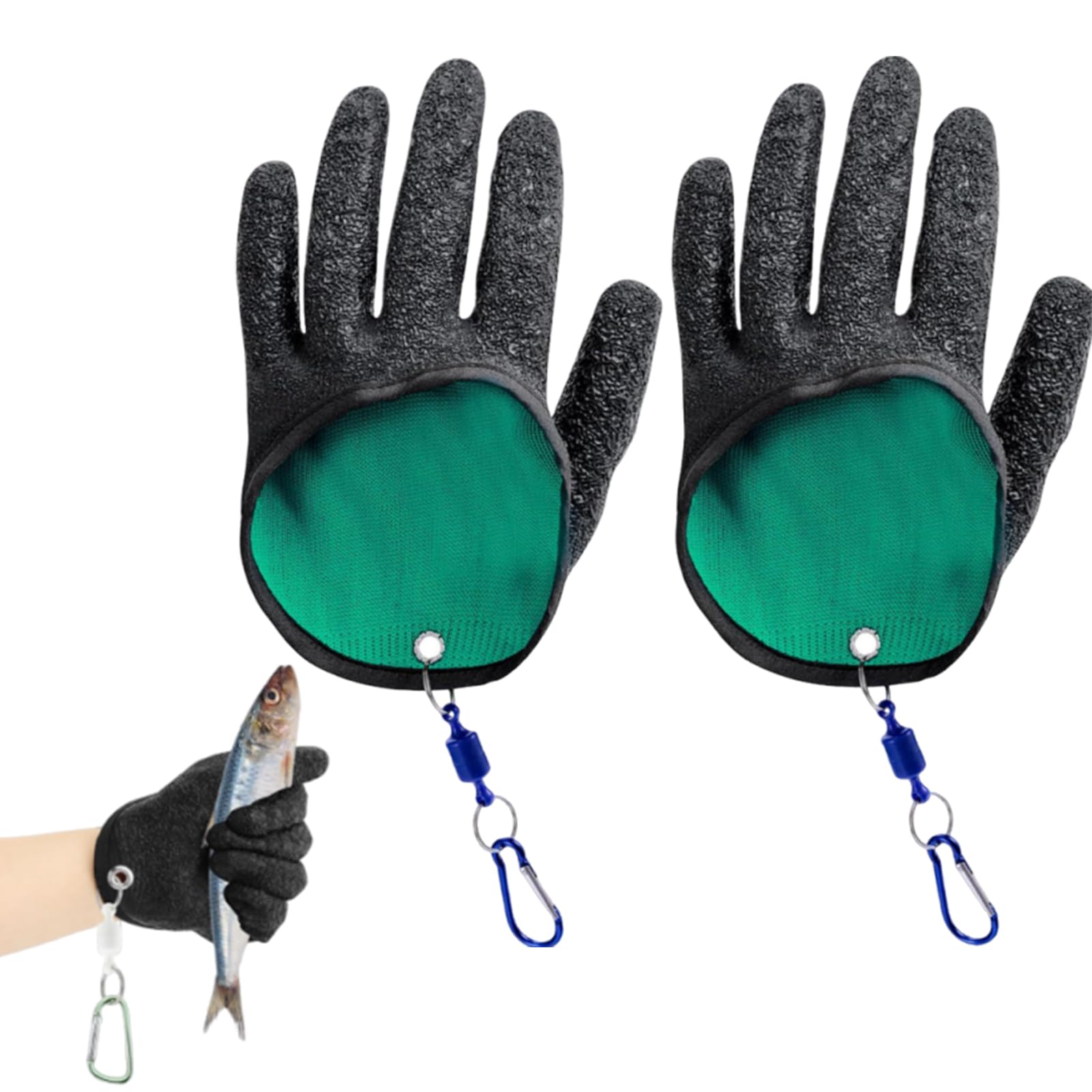 DXPETA 4-Piece Fishing Gloves with Magnet Release Set with Sky Blue Magnetic Clips, Anti Slip Fish Handling Gloves Pair for Kayak Fishing Gear and Pike Catching Accessories