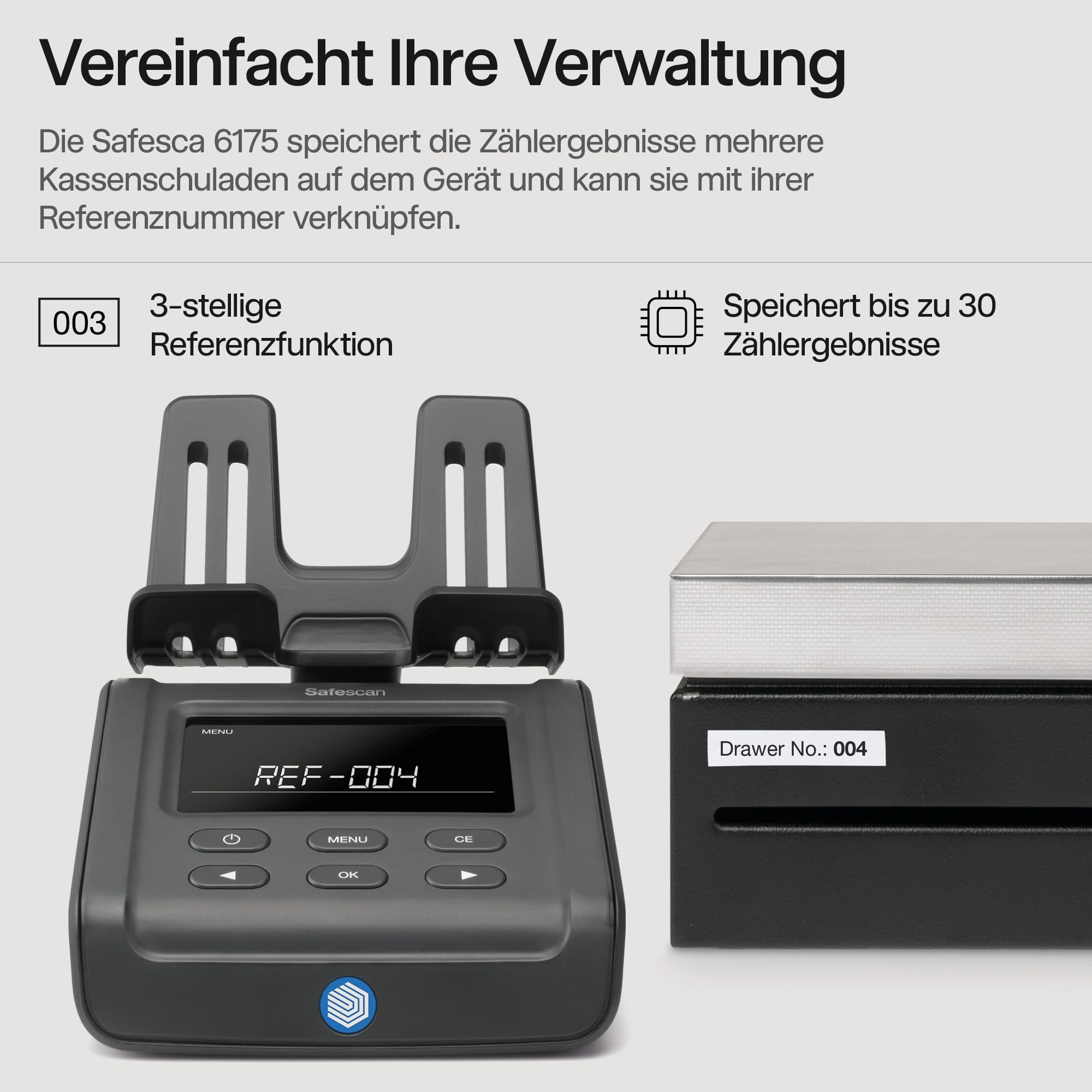 Safescan 6165 Geldzählmaschine, Wertzählung für Münzen und Banknoten, Vouchers und Chips - Münzzähler mit automatischer Münzrollenerkennung - die Geldwaage speichert individuelle Zählergebnisse