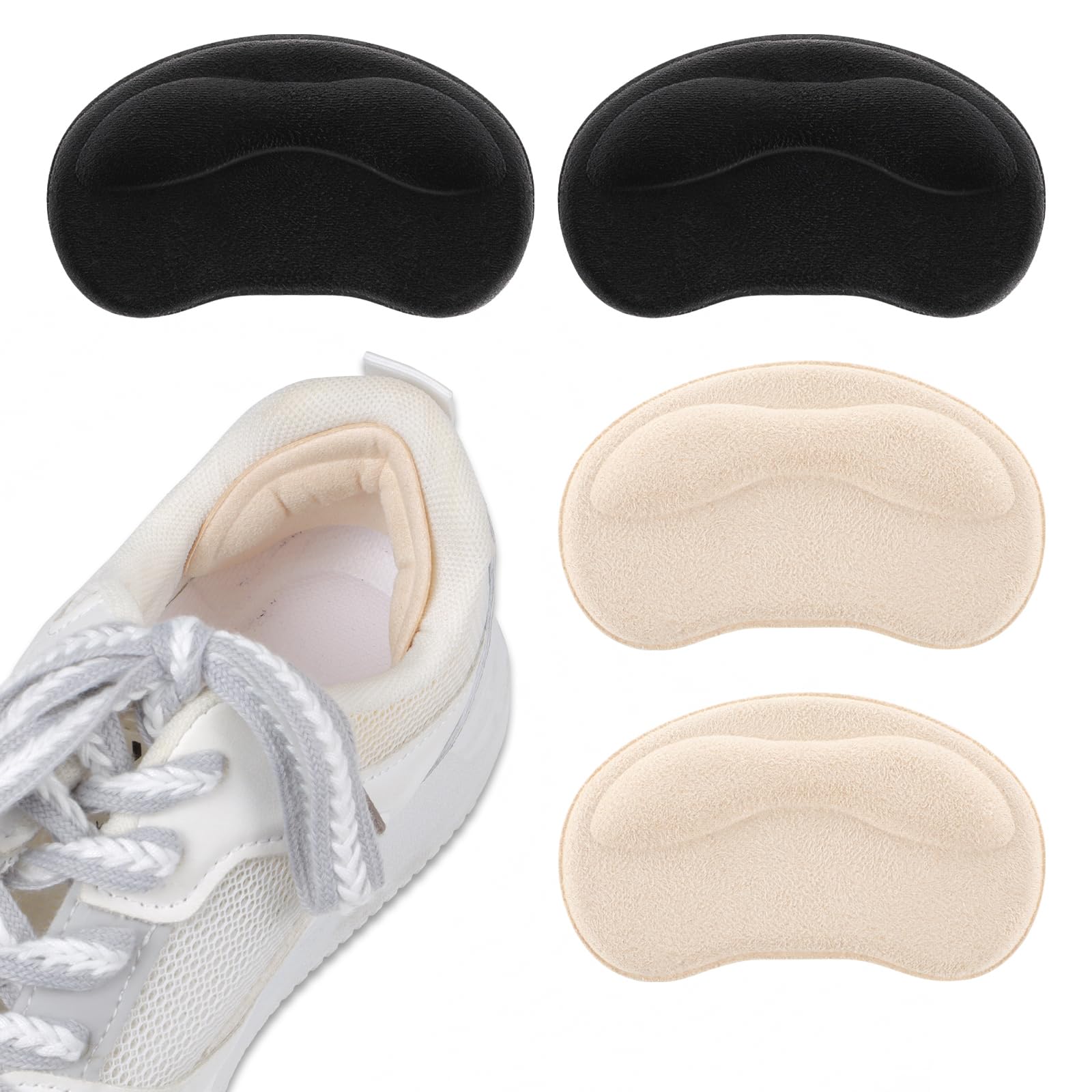 2 Pair Heel Cushion Pads, Self-Adhesive Heel Grips Inserts for Boots Loose Shoes Too Big, Anti Blister Shoe Liners Heel Protectors, Reusable Heel Guards Liners for Women Men, Improve Shoe Fit