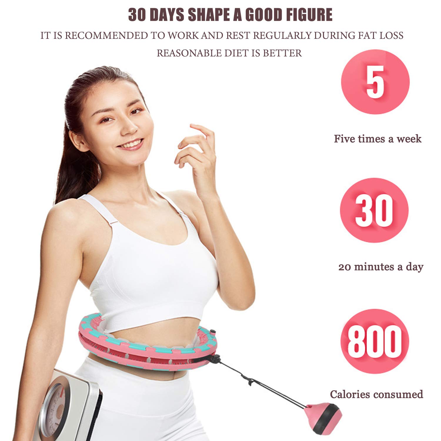 Hula Hoops Intelligents, Hula Hoop Fitness Perte de Poids sans Jamais Tomber pour Les Adultes Débutants Abdomen Fitness Augmenter la Beauté et Massage,24 N?uds Détachables