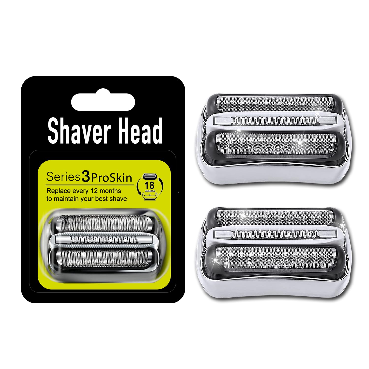 32S 2PC Series 3 Braun Electric Shaver Replacement Head compatible with Braun Series 3 Foil Shaver Replacement Heads S3 3040s 3080s-4 370cc 3070cc 3000s 3010, 3090cc Etc 32S 2PACKS