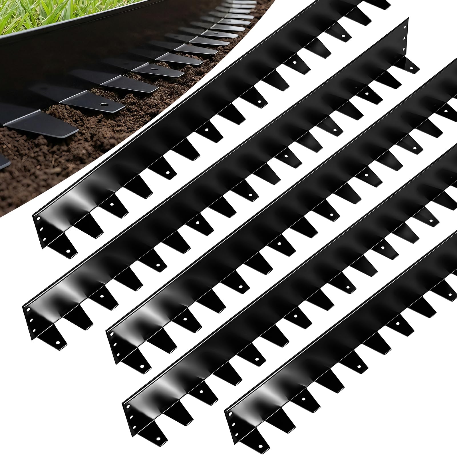 5 Piezas 1m Acero Galvanizado Borde Jardín, Sólido Duradero Césped Borde, 10cm Alto Borduras Jardin para Jardín Escaleras Césped y Caminos (Negro)