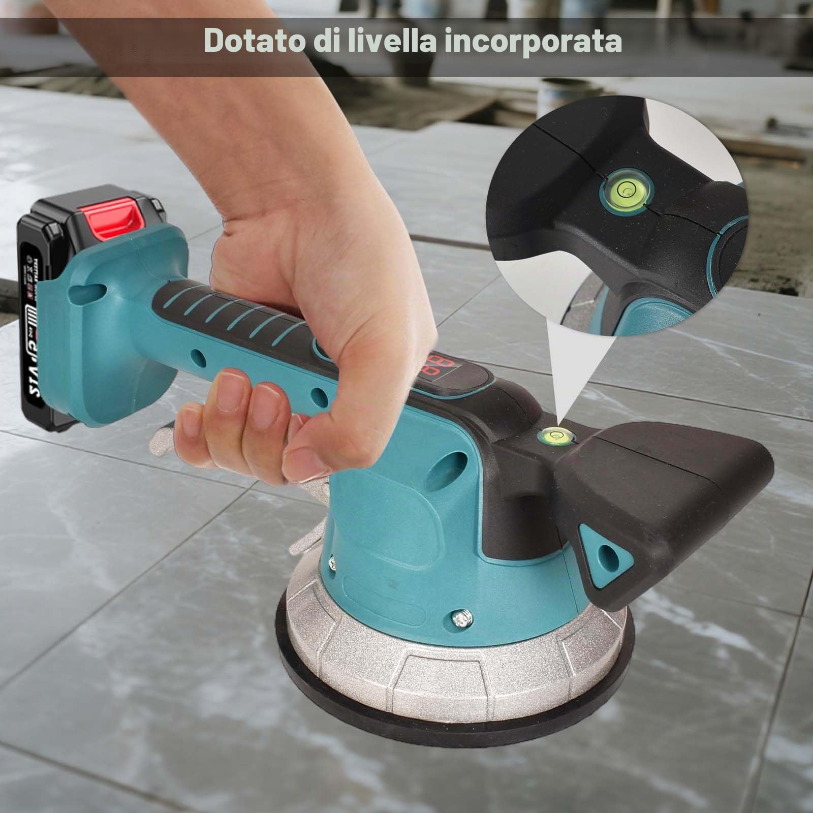 Vibratore per Piastrelle a Batteria, Compatibile Batteria Makita da 18 V 21V(Nessuna batteria), Livellatrice per Piastrelle, 10 Velocità Regolabili, Assorbimento da 200 kg, per la posa di piastrelle