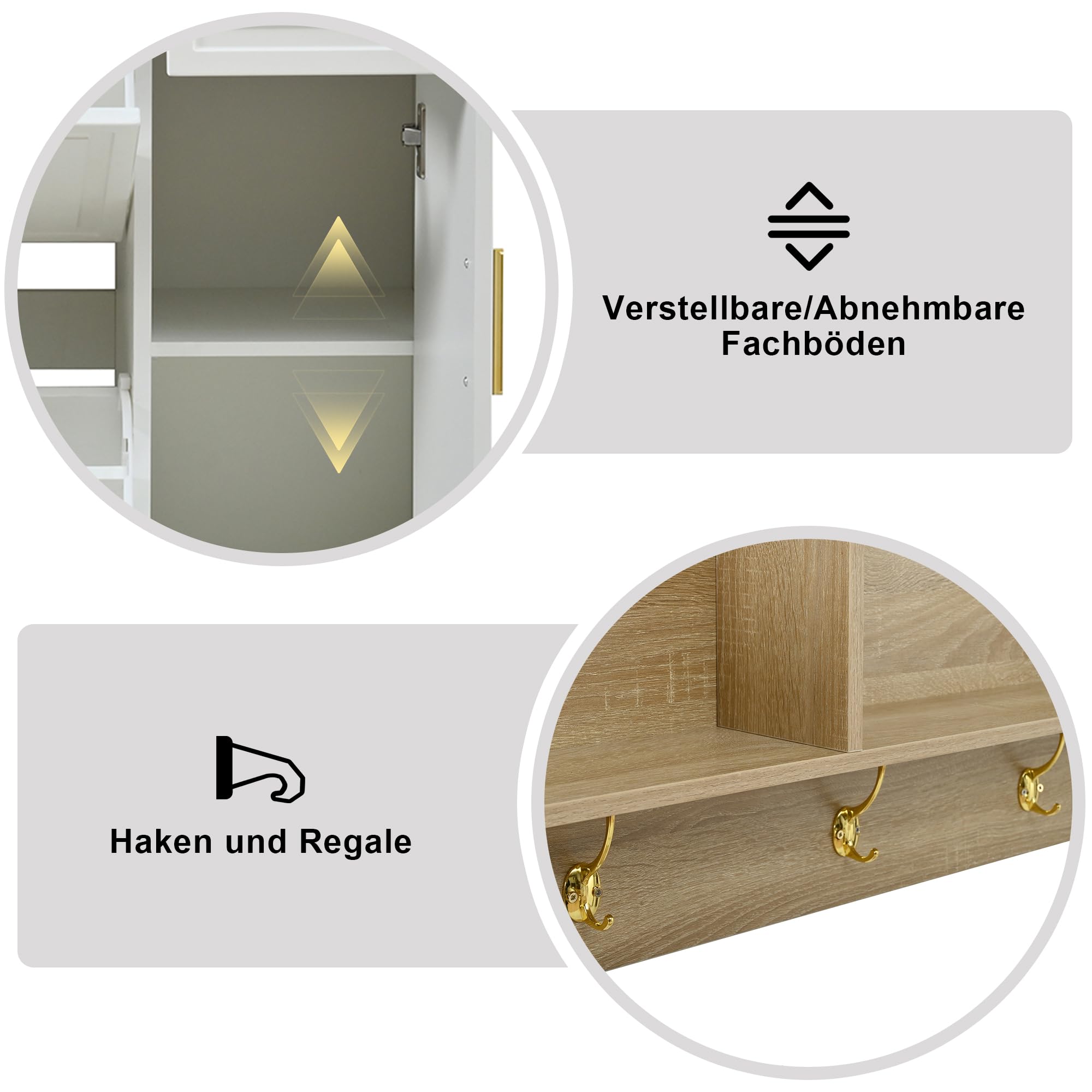 Garderobenset Wandgarderobe, Flurgarderobe Set mit Schuhschrank und Spiegel, Garderoben Set mit Kippfach Schuhkippern & Wandgarderobe, Kompaktgarderobe, Flurschrank für Flur, Weiß 139.5x35x166cm