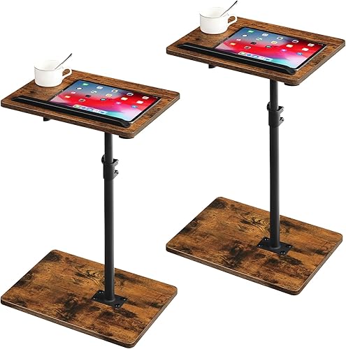 ETRB4501S2 - Juego de 2 bandejas de TV, mesa auxiliar giratoria de 360 en altura ajustable, mesas auxiliares con ranura para teléfono y tableta,