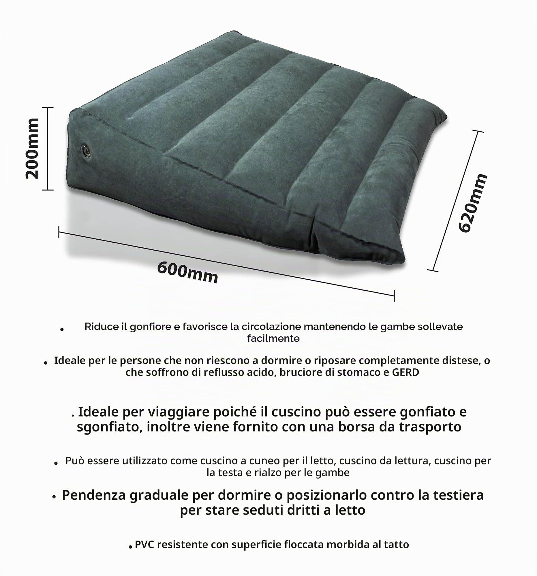 Aidapt Cuscino ortopedico gonfiabile a cuneo, triangolare portatile per reflusso acido, bruciore di stomaco, GERD, schienale del letto, poggiagambe multiuso, supporto facile