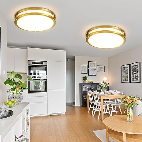 Miniatura 8 de Lámpara de techo dorada de 24 W, 12 pulgadas LED de montaje empotrado para dormitorio, cocina, baño, 5CCT regulable cerca de la lámpara de techo