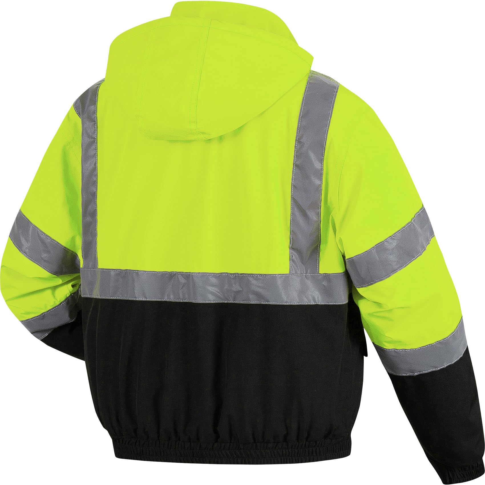 Pursky Hi Vis Rain Jacket Construction Clothes Reflective Motorcycle Winter Safety Coats For Men High Visibility Hooded Waterproof Bomber Jackets With Pockets Lime L