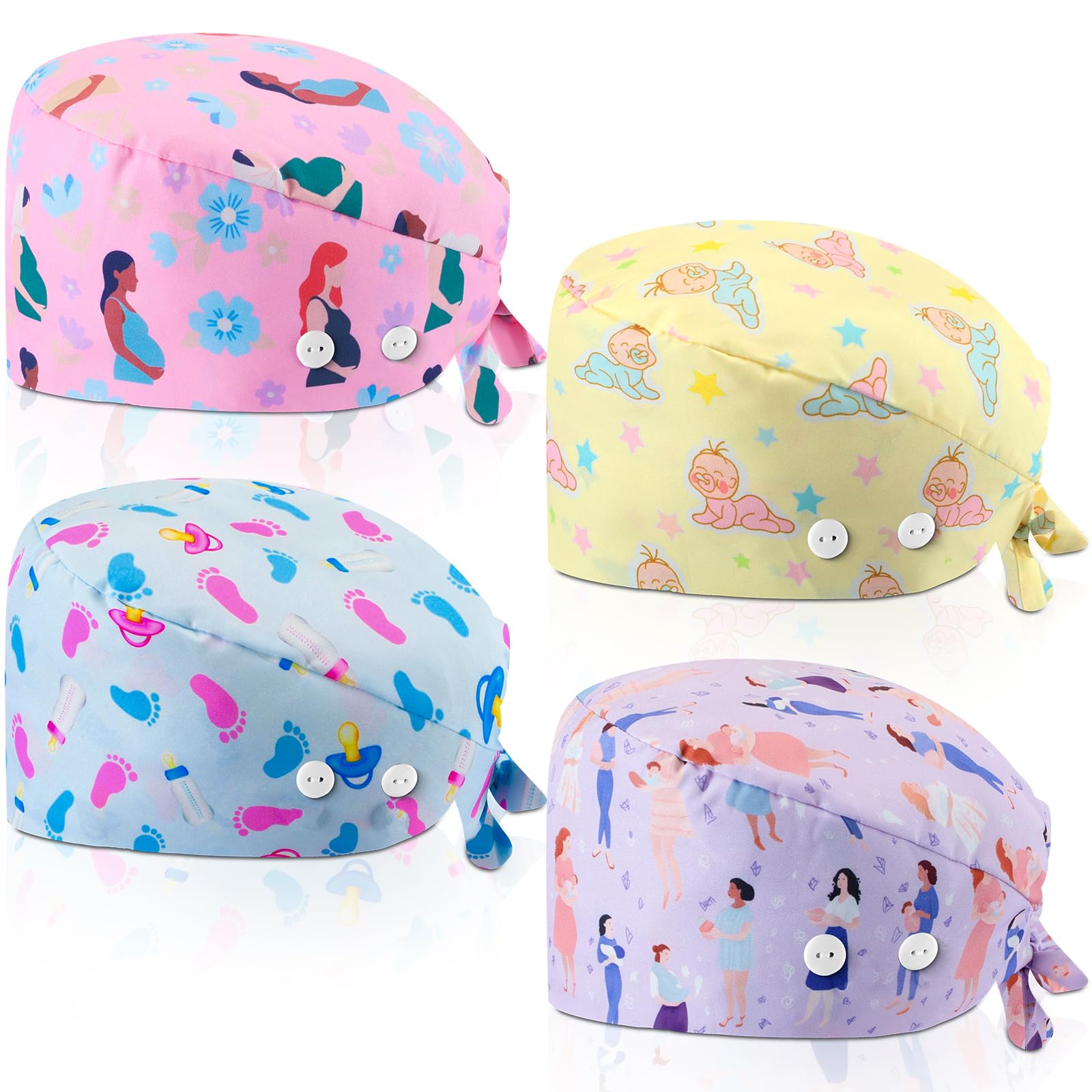 Unittype 4 Pcs Nurse Scrub Caps Women