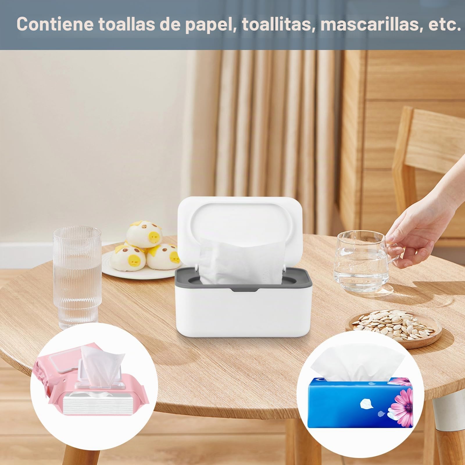 Paquete de 2 cajas dispensadoras de toallitas húmedas, dispensador de toallitas húmedas de plástico para uso en bebés y inodoro, caja de almacenamiento de papel higiénico húmedo, servilletero para el