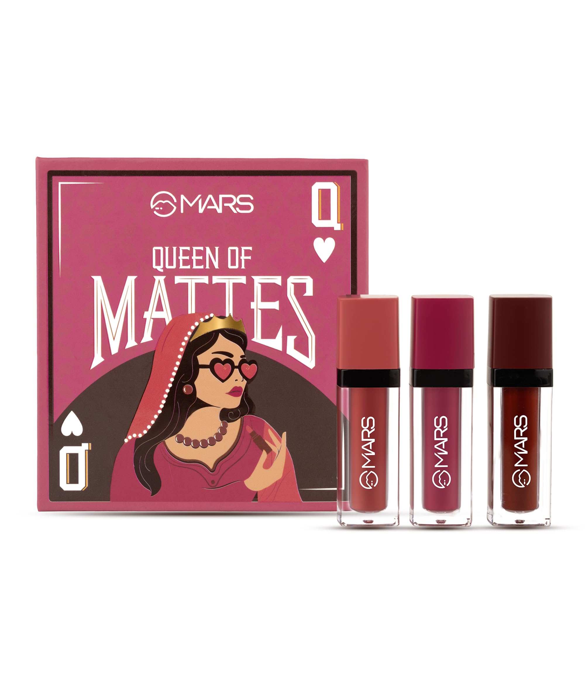 MARS Queen of Mattes Liquid Lipsticks Box Set of 3 (13.5 ml) (ALL ROUNDER) | Smudgeproof & Transferproof | Intense Pigmentation Long-Lasting Wear | Customizable Colors | Matte Finish