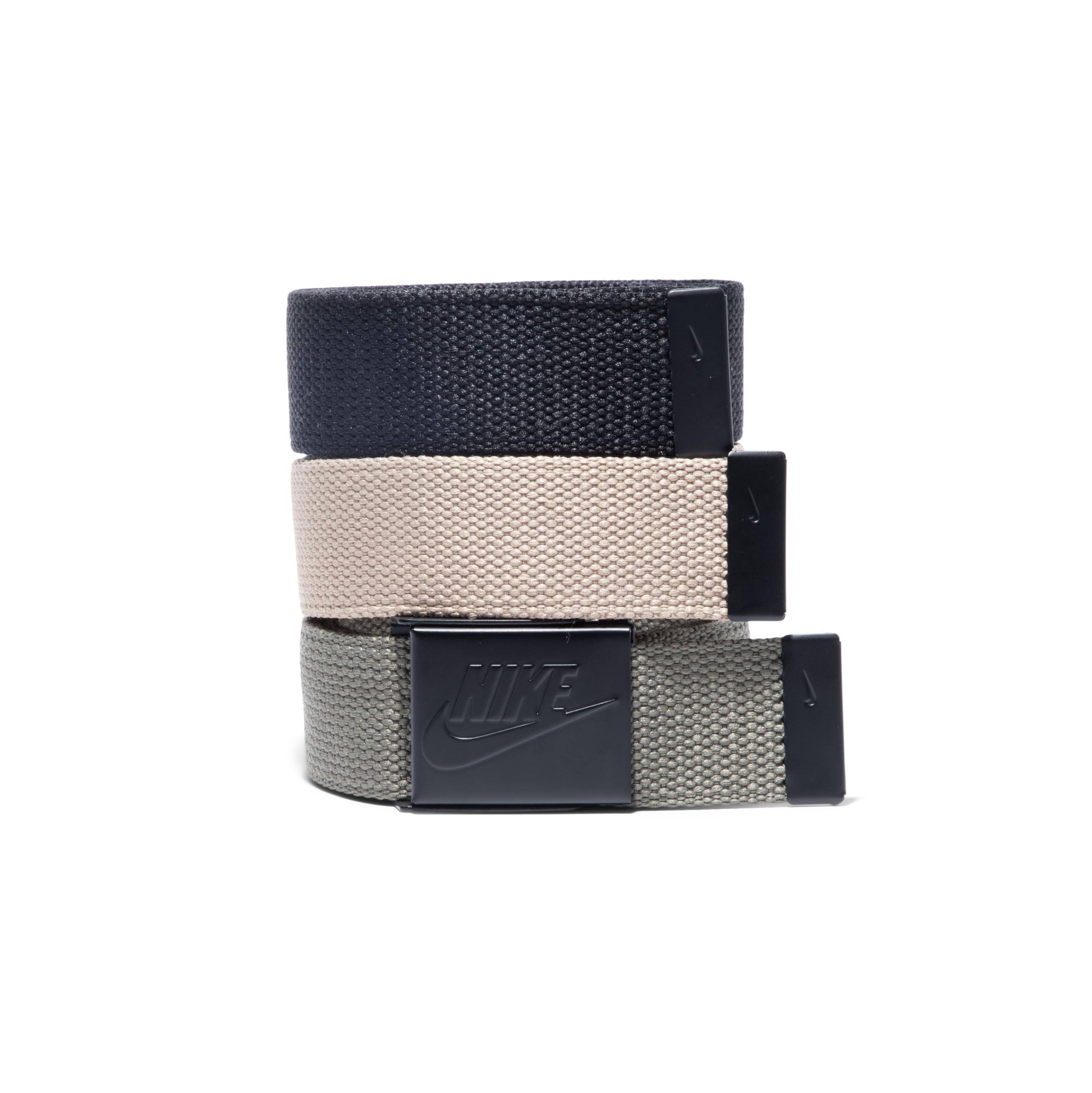 Nike Men's 3 Pack Golf Web Belt, Black/Olive/Khaki, Futura, One-Size up to 42"