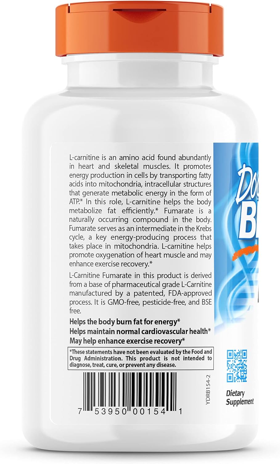 Doctor's Best Best L-Carnitine Fumarate Featuring Sigma Tau Carnitine (855 Mg) Vegetable Capsules, 180-Count : Health & Household