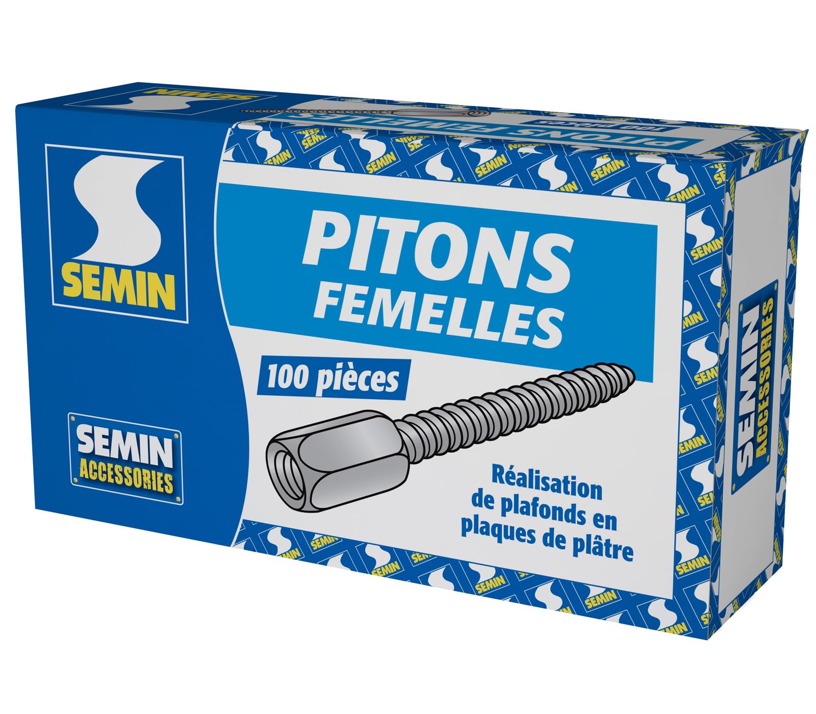 SEMIN Pitons Femelles pour Faux Plafond – Boîte de 100 – Fixation Tige Filetée D6 mm – Installation Ossature Placo & Fourrures – Pose Rapide et Solide – Rénovation Plafond Intérieur