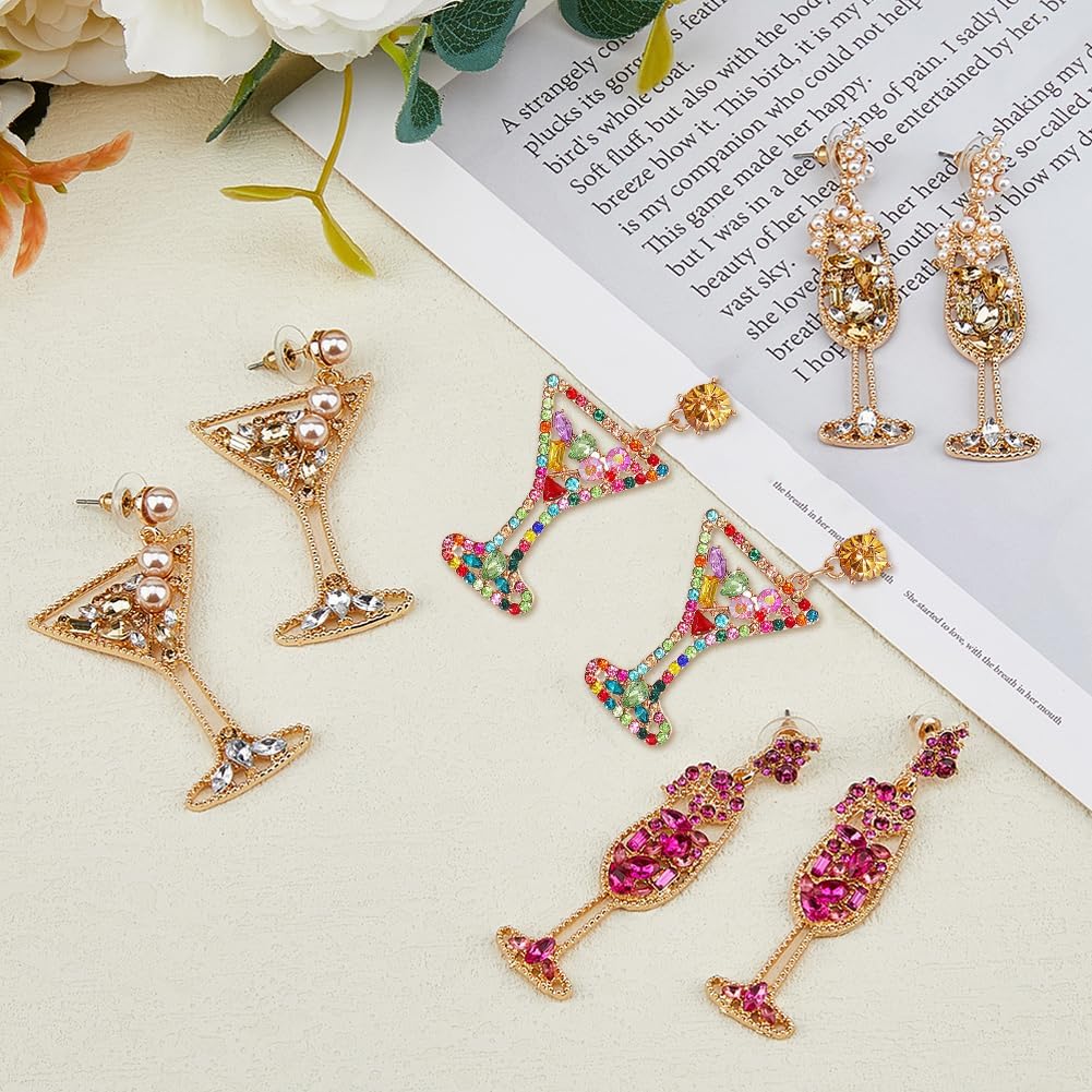 UNICRAFTALE Rhinestone Champagne Bottle Stud Earrings Long Martini Wine Glass Dangle Earrings Lovely Cocktail Earring Novelty Fashion Alcohol Earring for Wedding Festival Gifts - Image 5