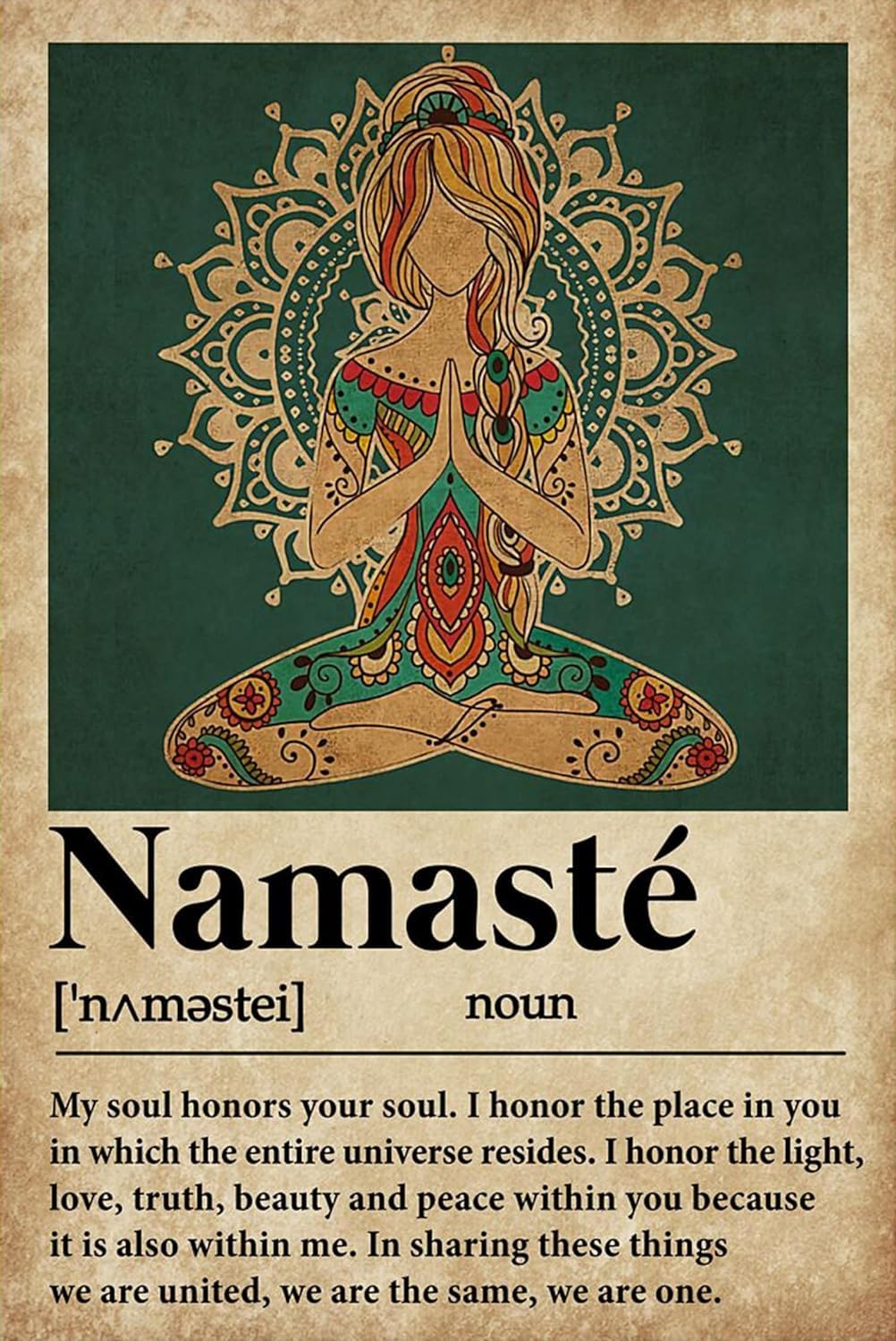 Antique Metal Tin Plate Yoga Namaste Defines Wall Decoration, Yoga Tin Plate Wall Decor Suitable For Family Hotel Cafe Bar Decor Metal Tin Sign 8x12 Inch