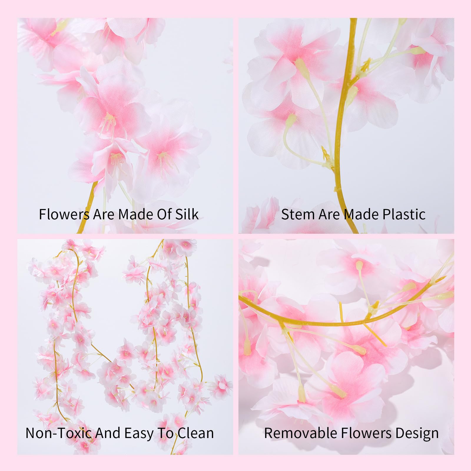 Fjquamitix 4 PCS Artificial Flower Garland 5.9FT Cherry Blossom Vines Hanging Rattan Flowers for Indoor Outdoor Wedding Decoration (Light Pink) - Image 3
