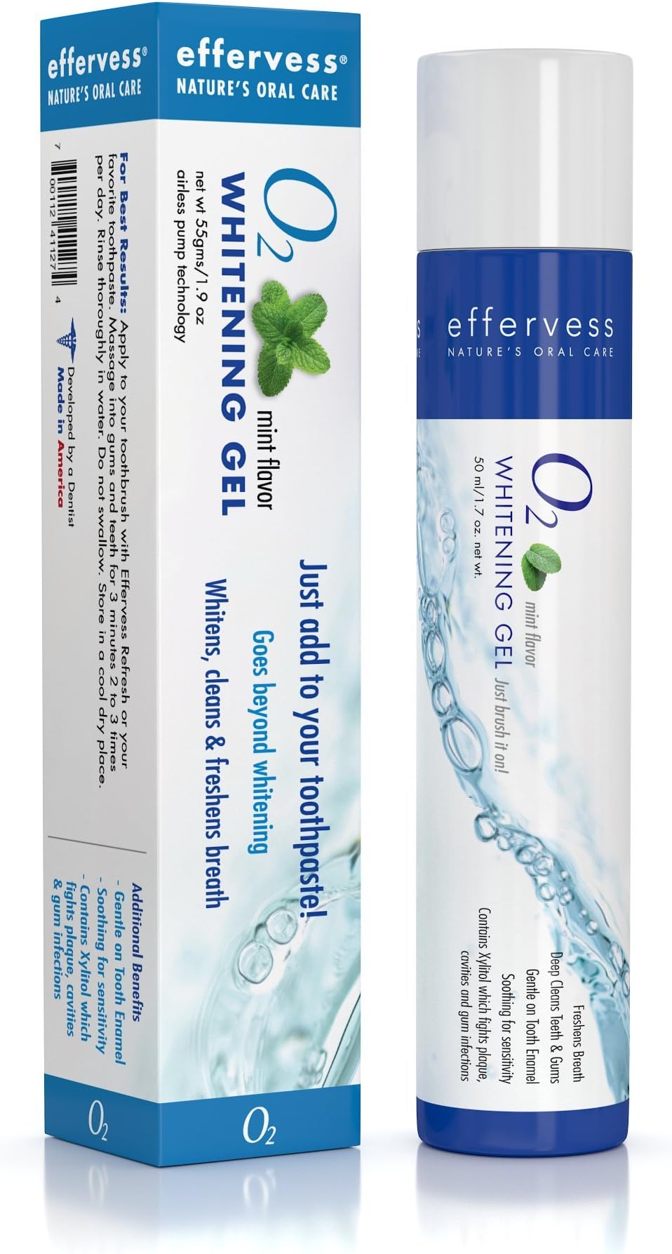 Effervess 02 Professional Tooth Whitening Gel | Professional Strength| 50ml Airless Pump Dispenser Provides Months of Whitening |Just Add to Toothbrush