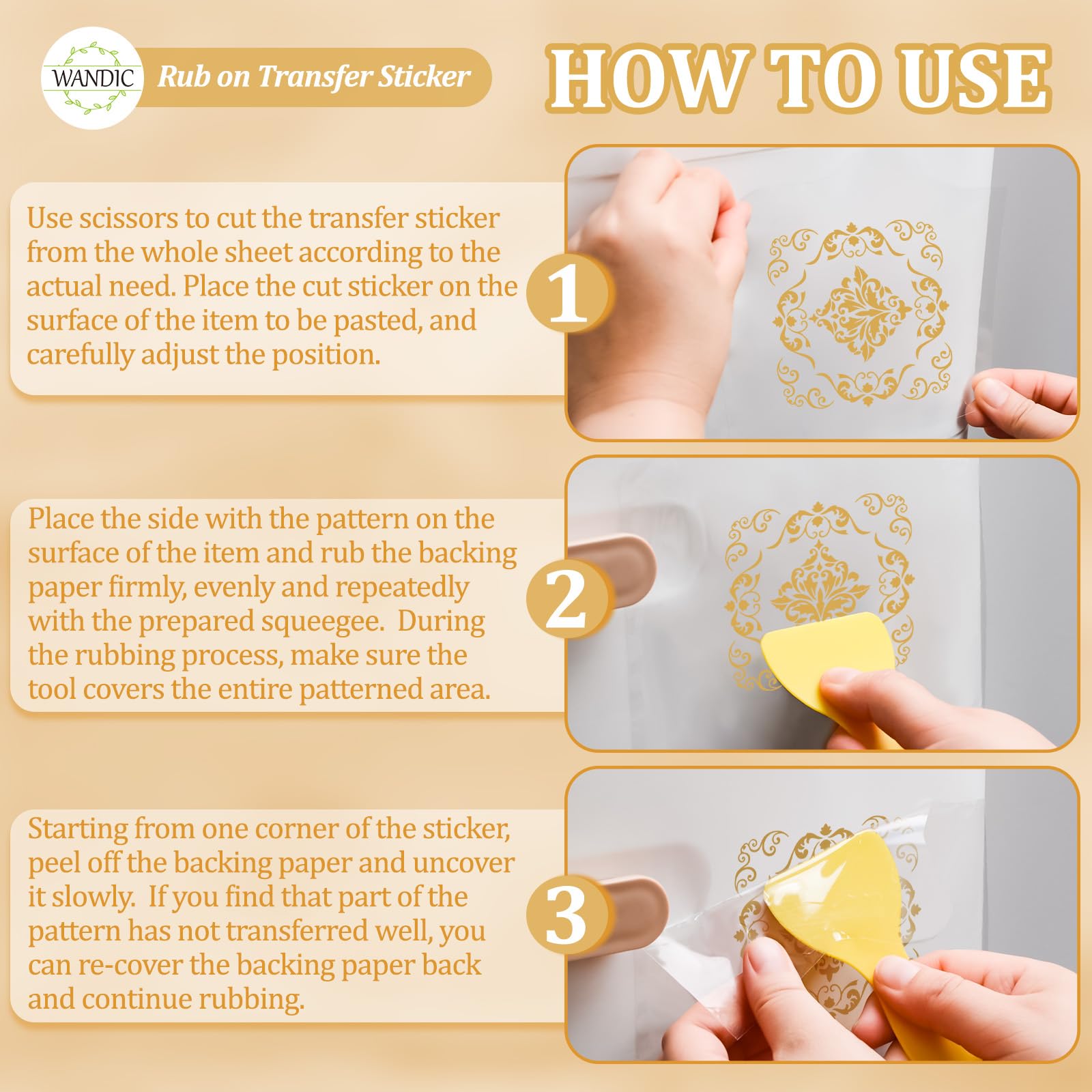 3 Bögen Transfer Aufkleber Gold - Vintage Blumen & Vögel Muster