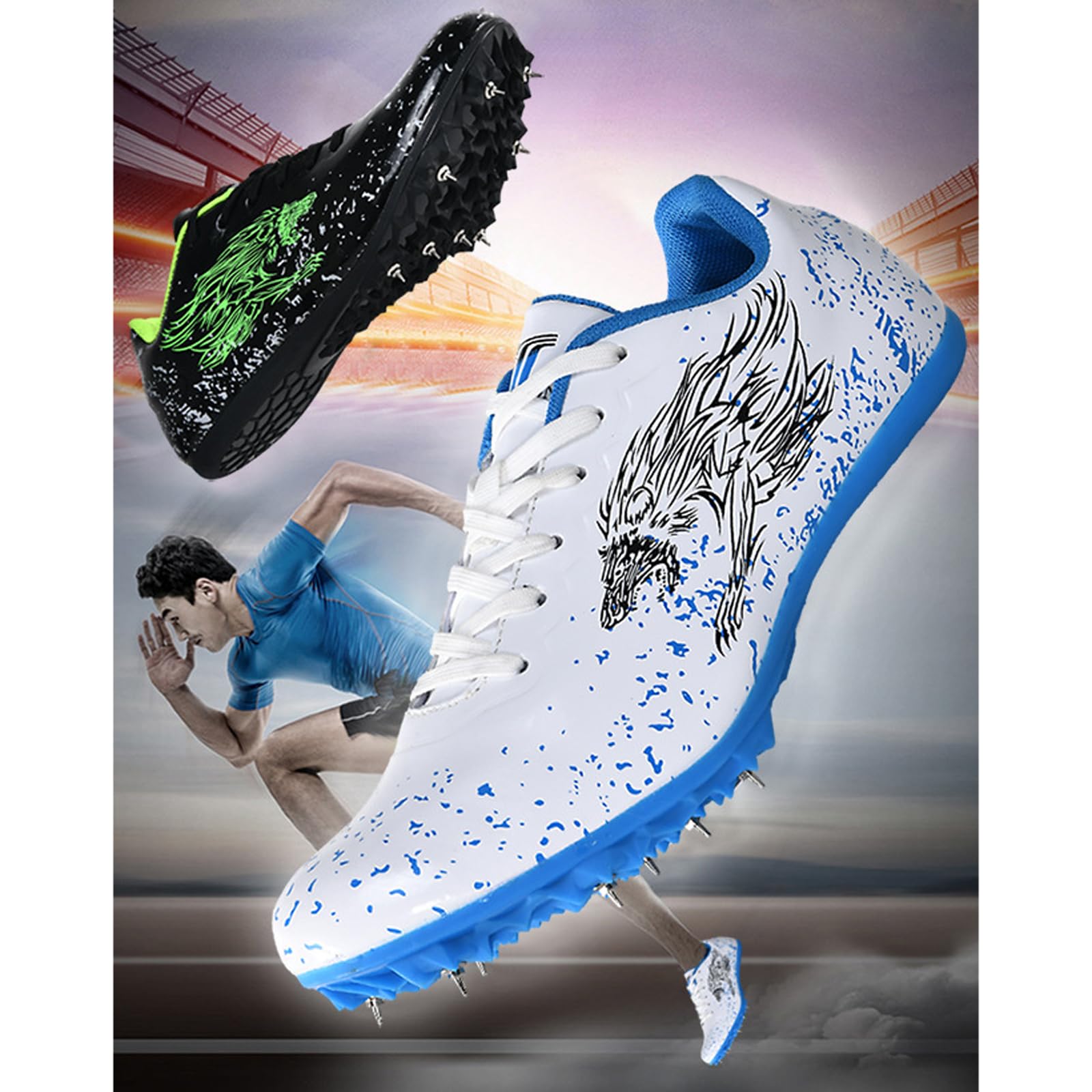 Zapatillas De Atletismo con Clavos,Zapatillas De Pista Y Campo Mid-Distance,Cómodas Ligero Resistente al Desgaste para Sprint Competición Zpatillas
