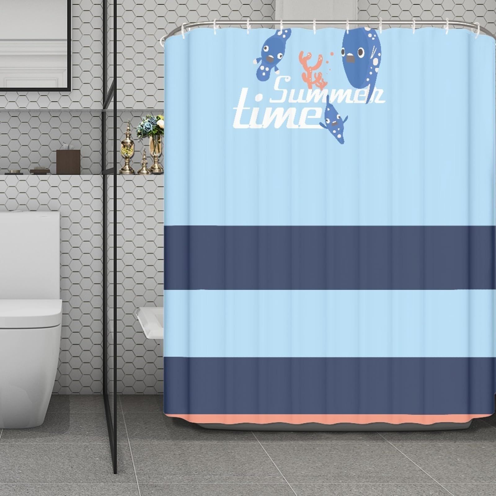 Rideau de douche pour salle de bain bleu marine 200x240