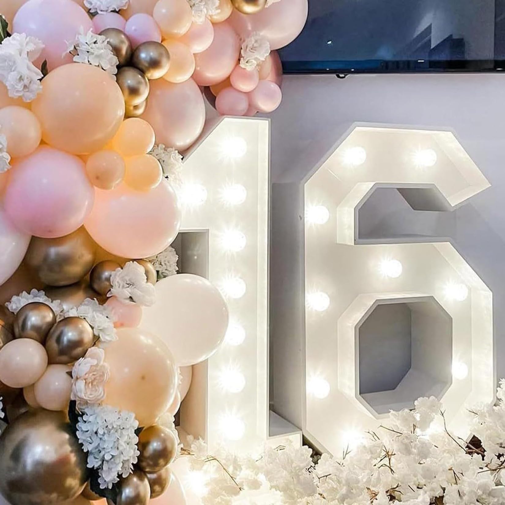 Marquee Light Up Number 4arge - Set di cornici decorative con luce calda, per matrimoni, San Valentino, feste di compleanno, 120 cm