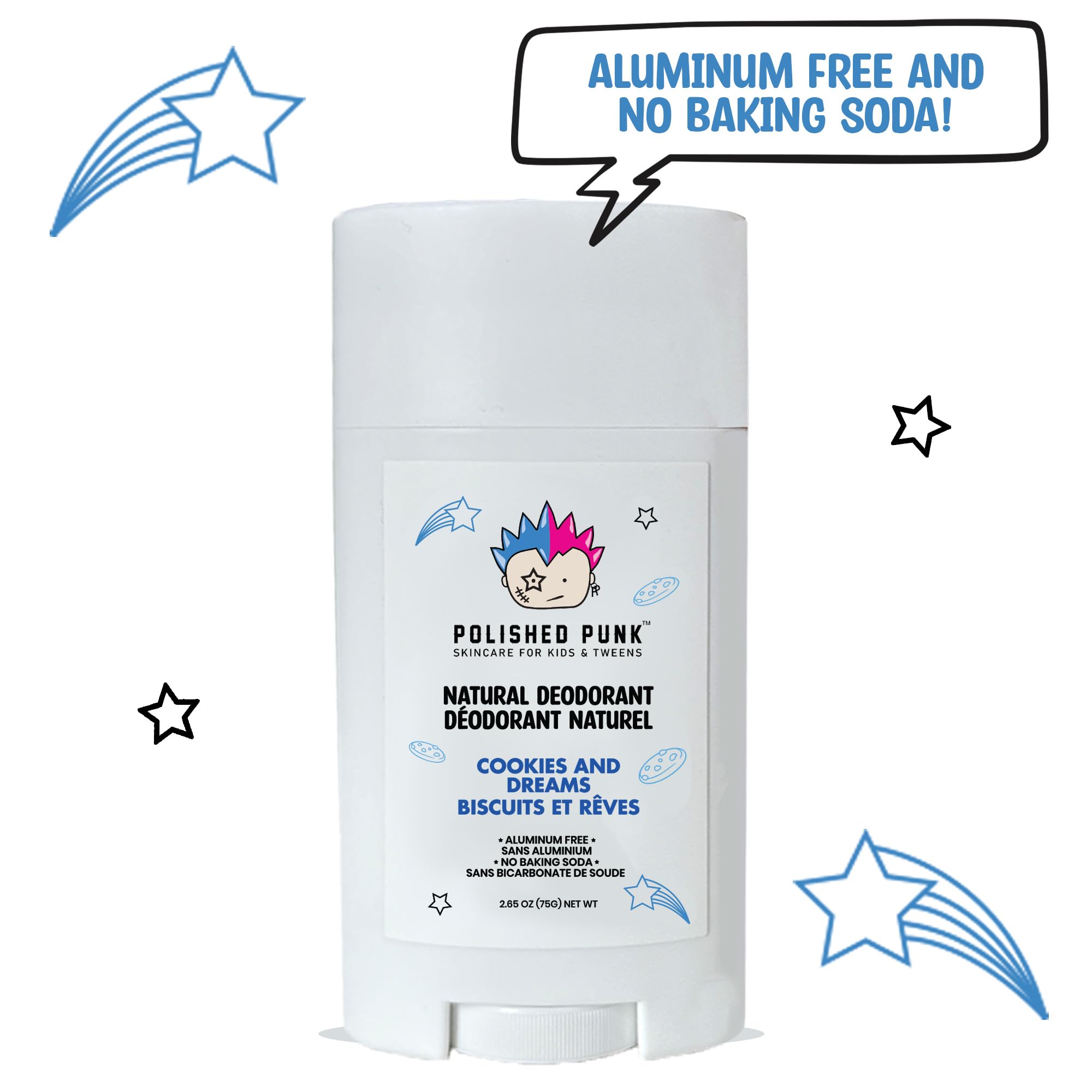 Polished Punk - Natural Deodorant for Kids, Teens and All Ages, Baking Soda and Aluminum-Free for Sensitive Skin | Cookies and Dreams Scent