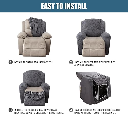 Miniatura 5 de YUEANG Funda reclinable elástica de 4 piezas, funda de sofá para sofá reclinable de 1 asiento, protector de muebles lavable con parte inferior